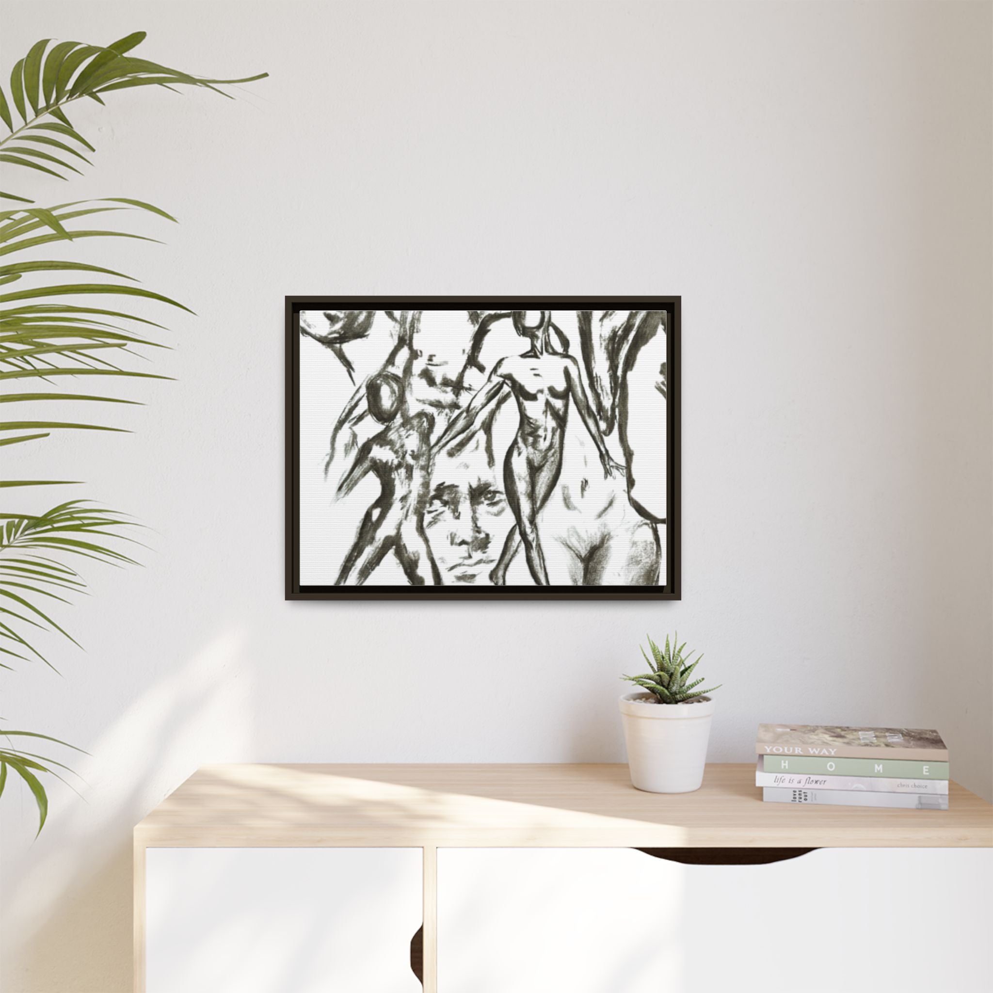 "The Figures" Abstract Matte Canvas Framed Wall Art