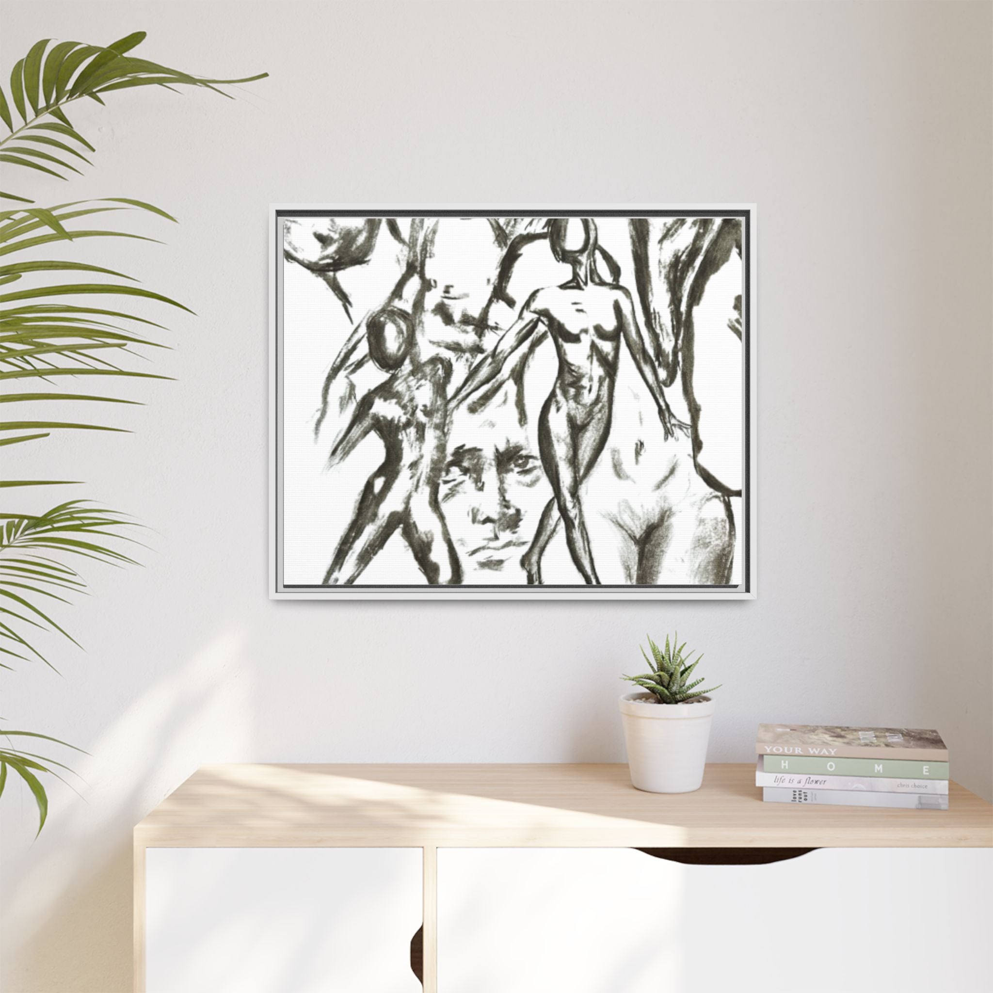"The Figures" Abstract Matte Canvas Framed Wall Art
