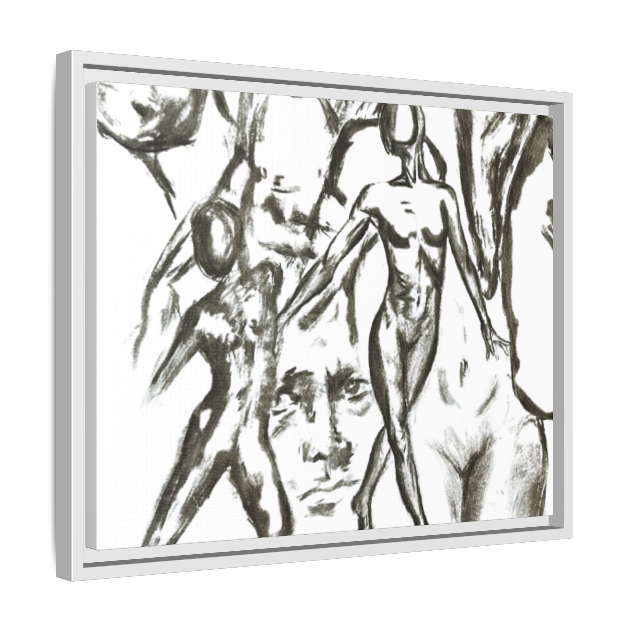 "The Figures" Abstract Matte Canvas Framed Wall Art