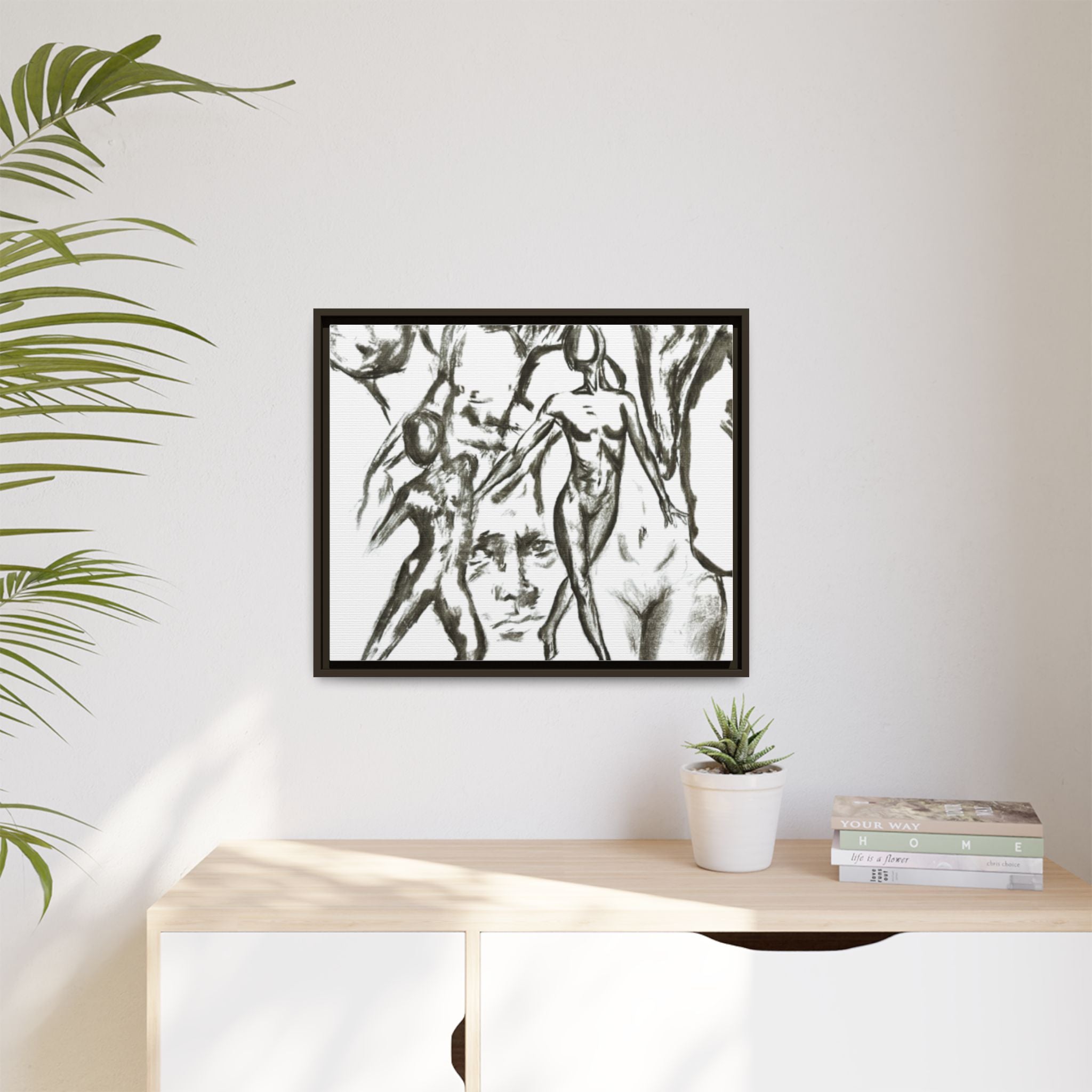 "The Figures" Abstract Matte Canvas Framed Wall Art