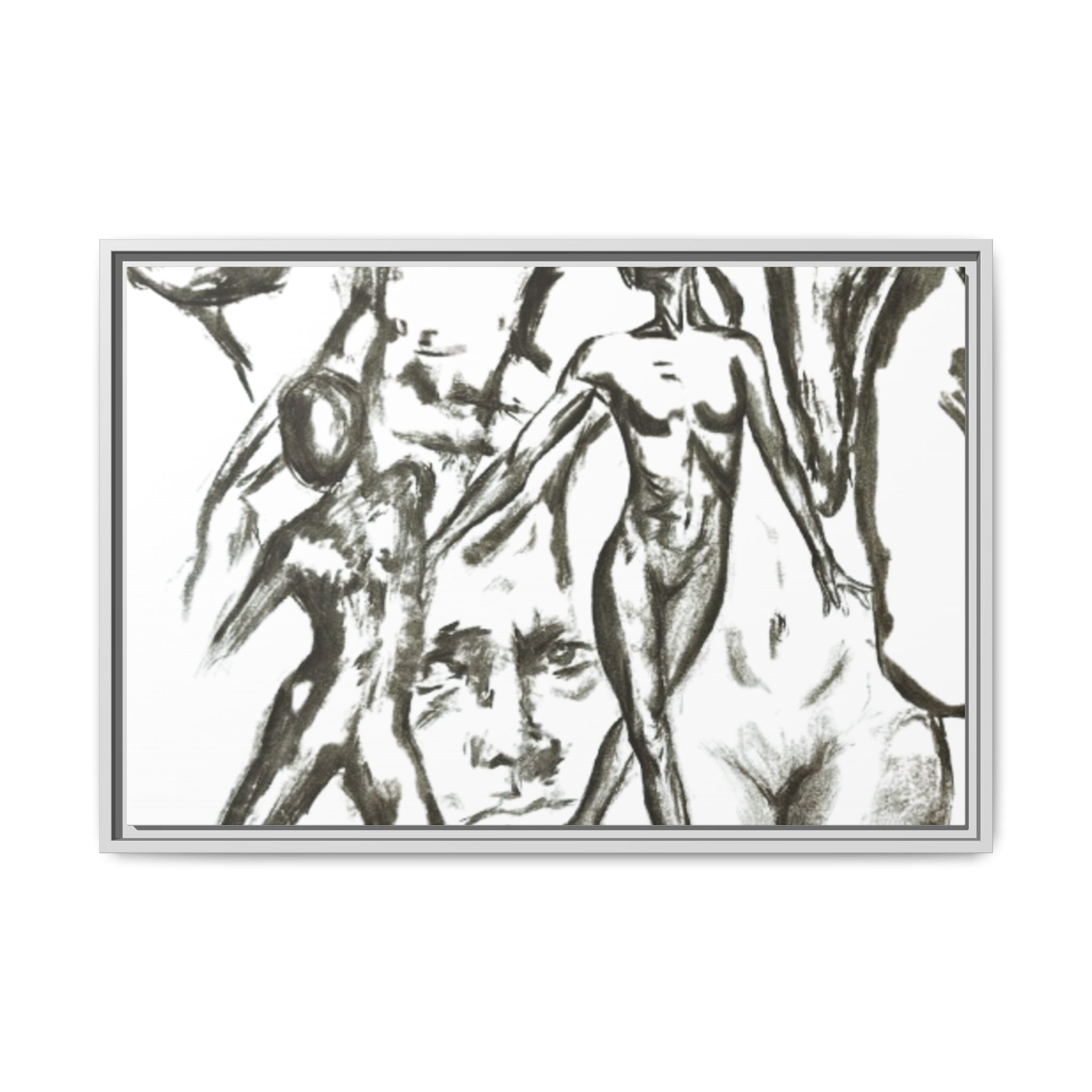 "The Figures" Abstract Matte Canvas Framed Wall Art