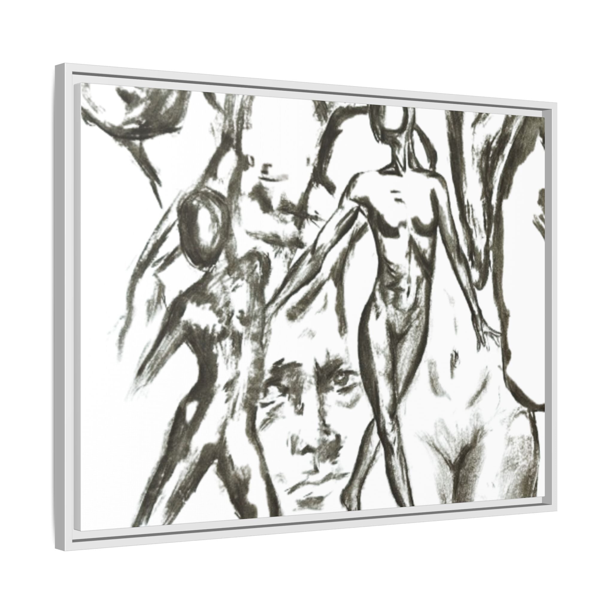 "The Figures" Abstract Matte Canvas Framed Wall Art