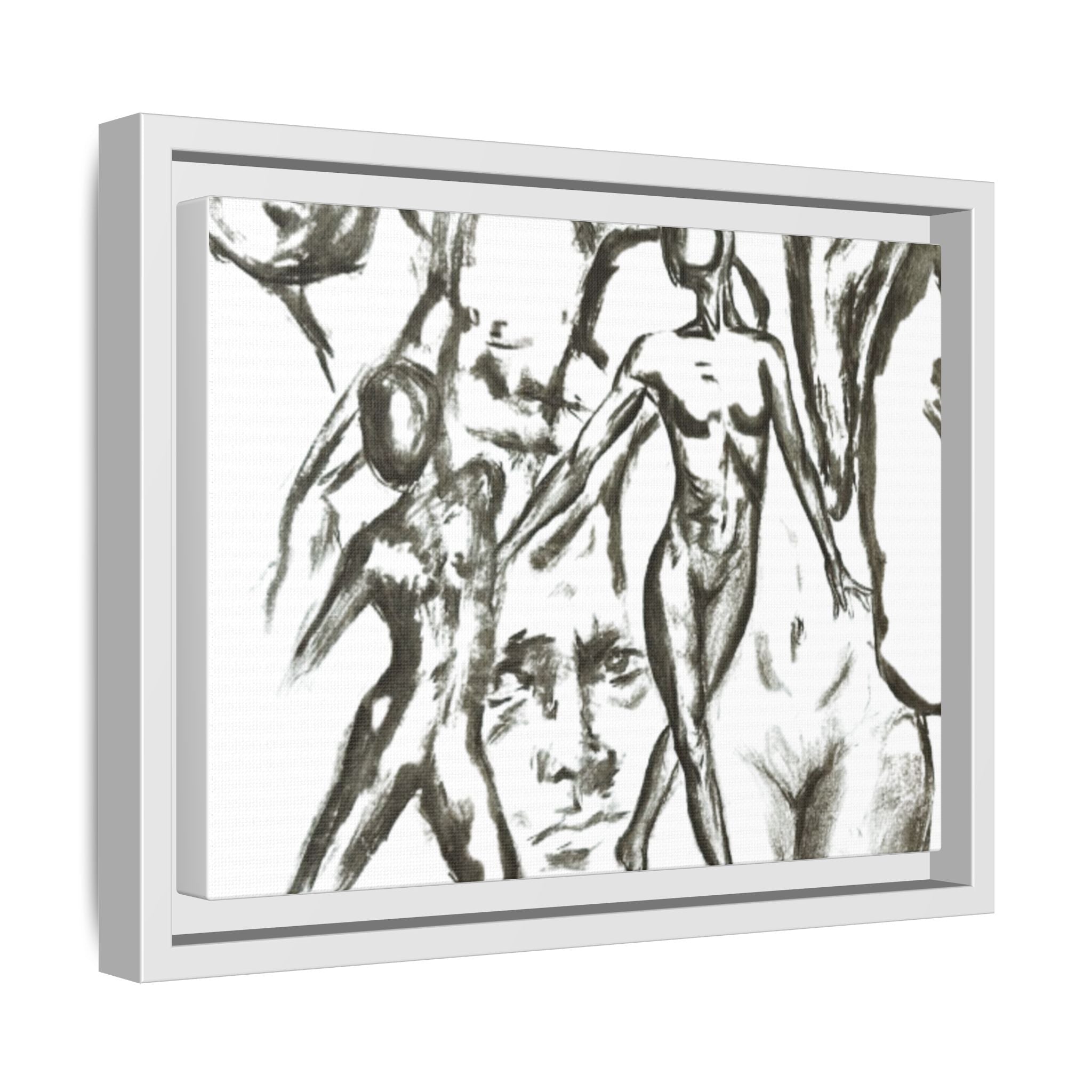 "The Figures" Abstract Matte Canvas Framed Wall Art