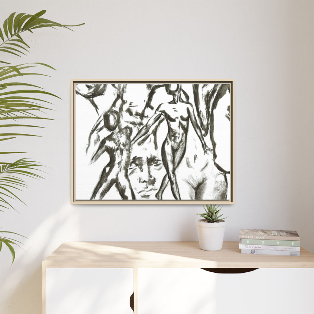 "The Figures" Abstract Matte Canvas Framed Wall Art