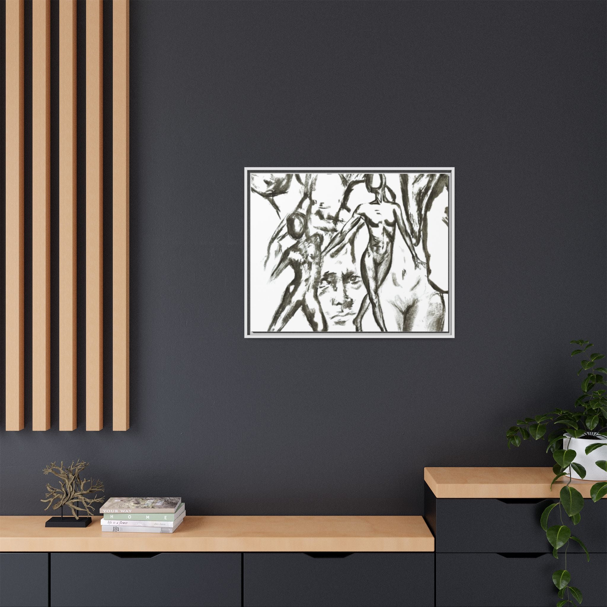 "The Figures" Abstract Matte Canvas Framed Wall Art