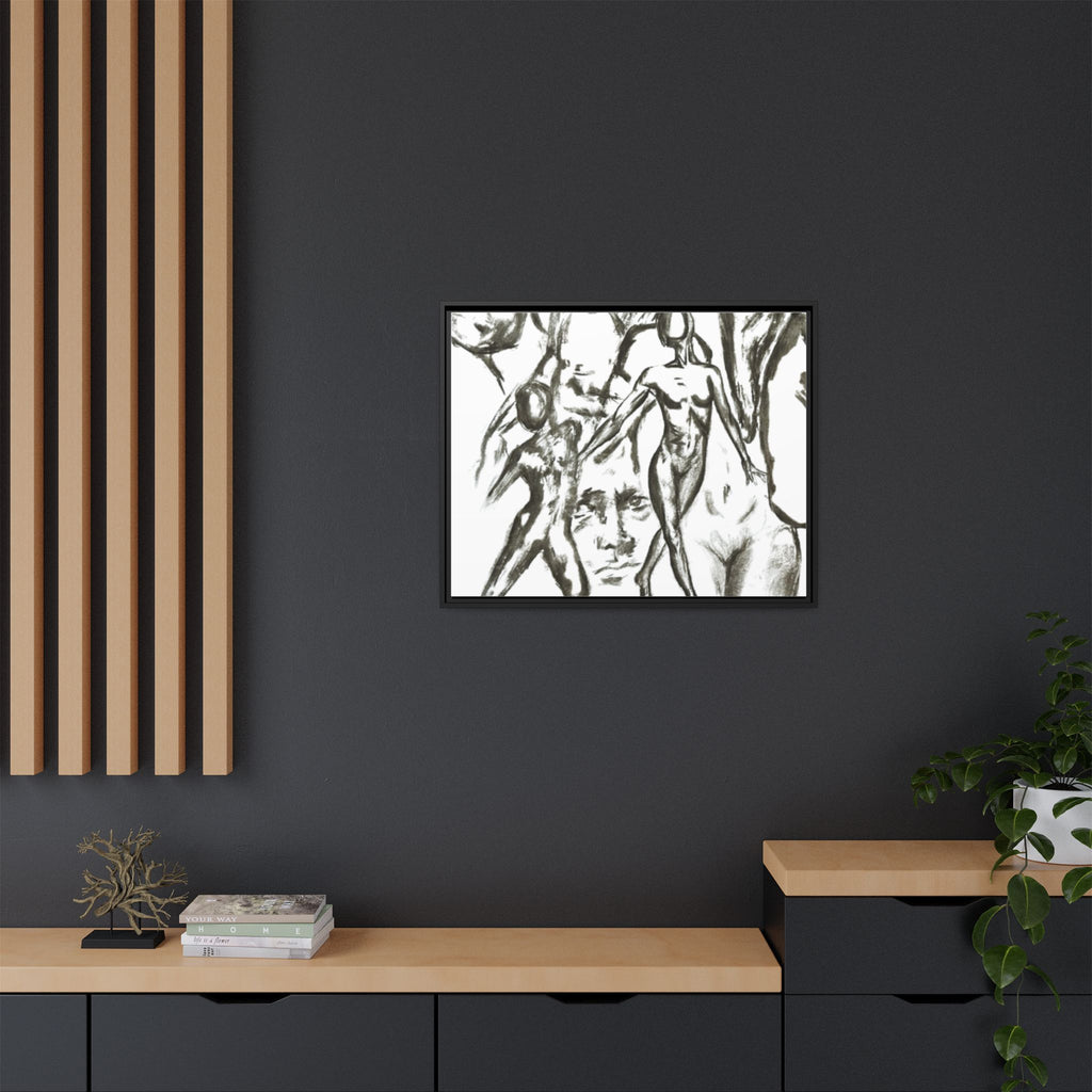 "The Figures" Abstract Matte Canvas Framed Wall Art