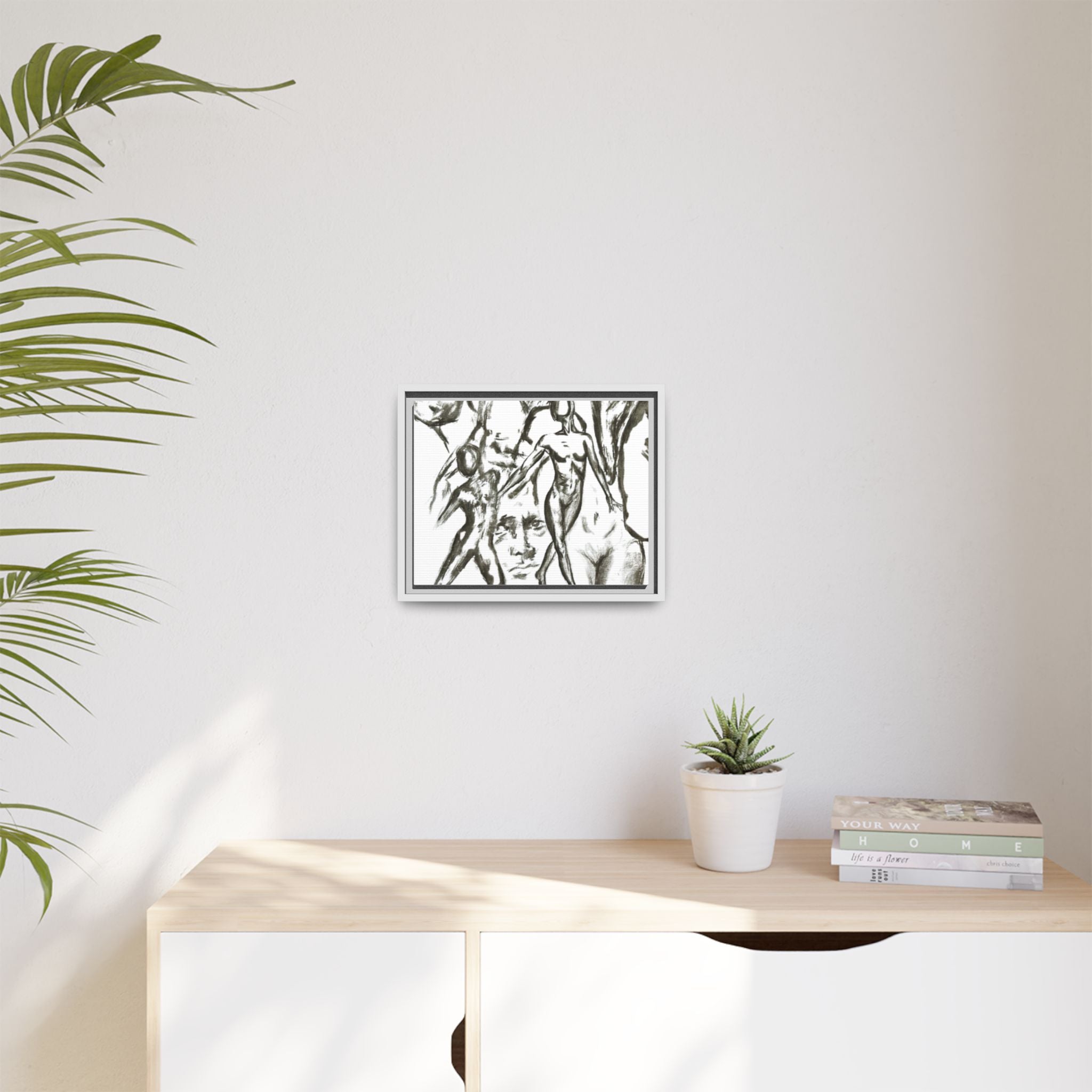 "The Figures" Abstract Matte Canvas Framed Wall Art