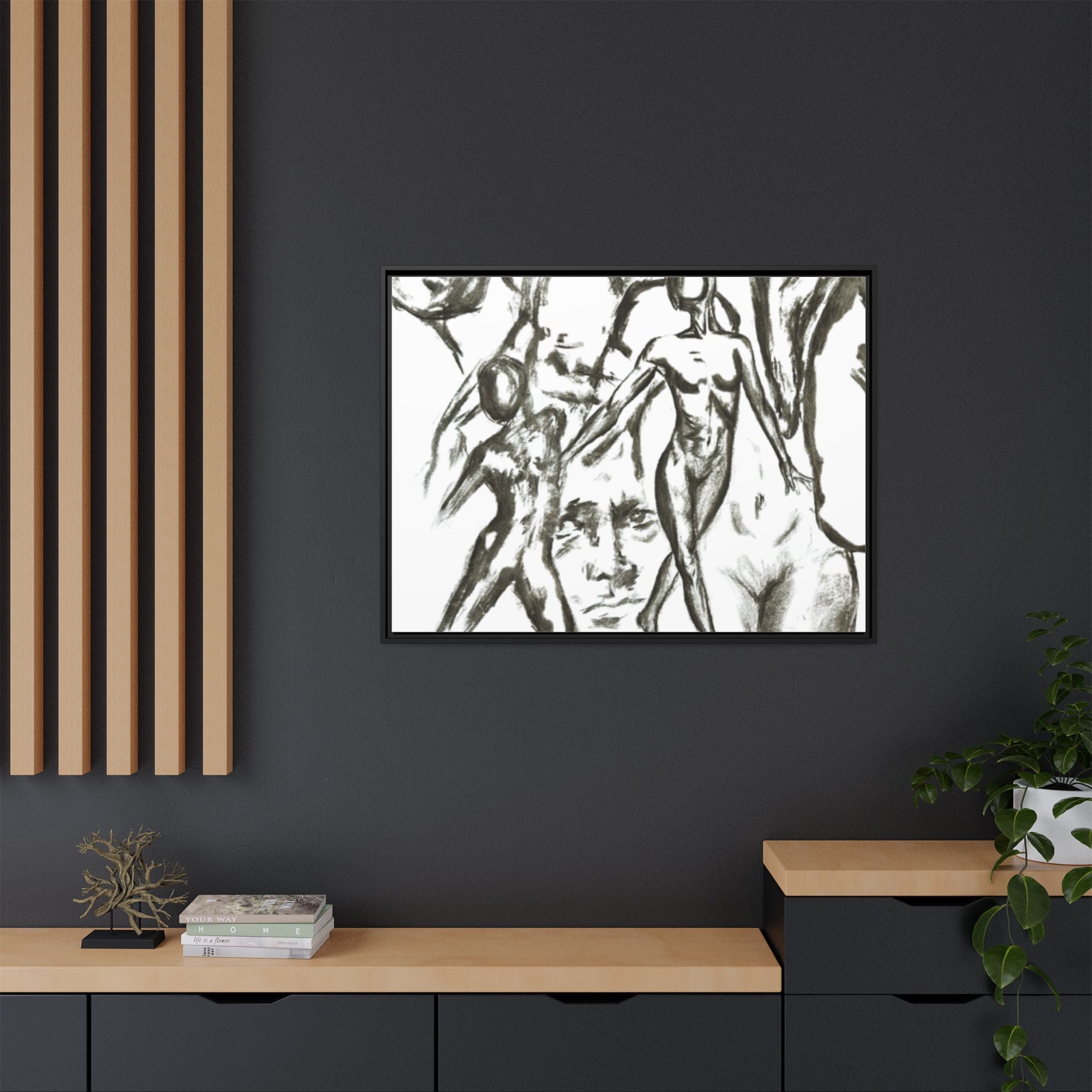 "The Figures" Abstract Matte Canvas Framed Wall Art