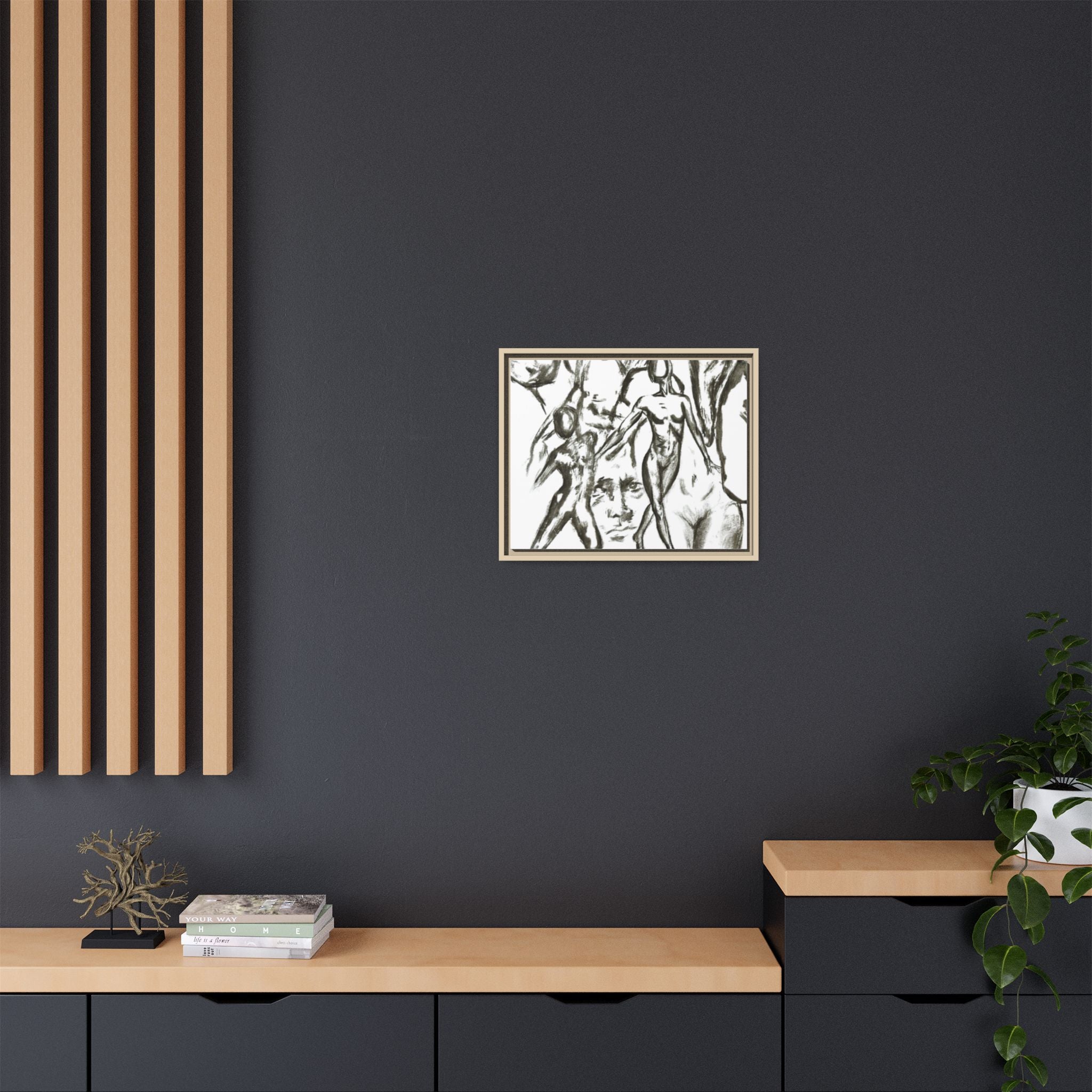 "The Figures" Abstract Matte Canvas Framed Wall Art