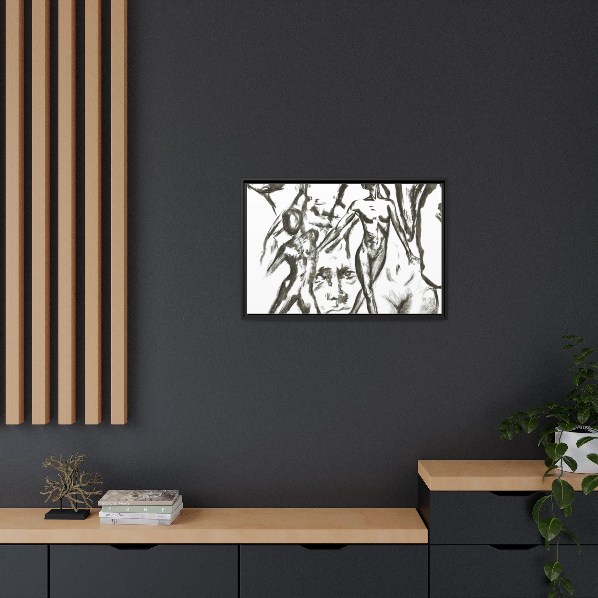 "The Figures" Abstract Matte Canvas Framed Wall Art