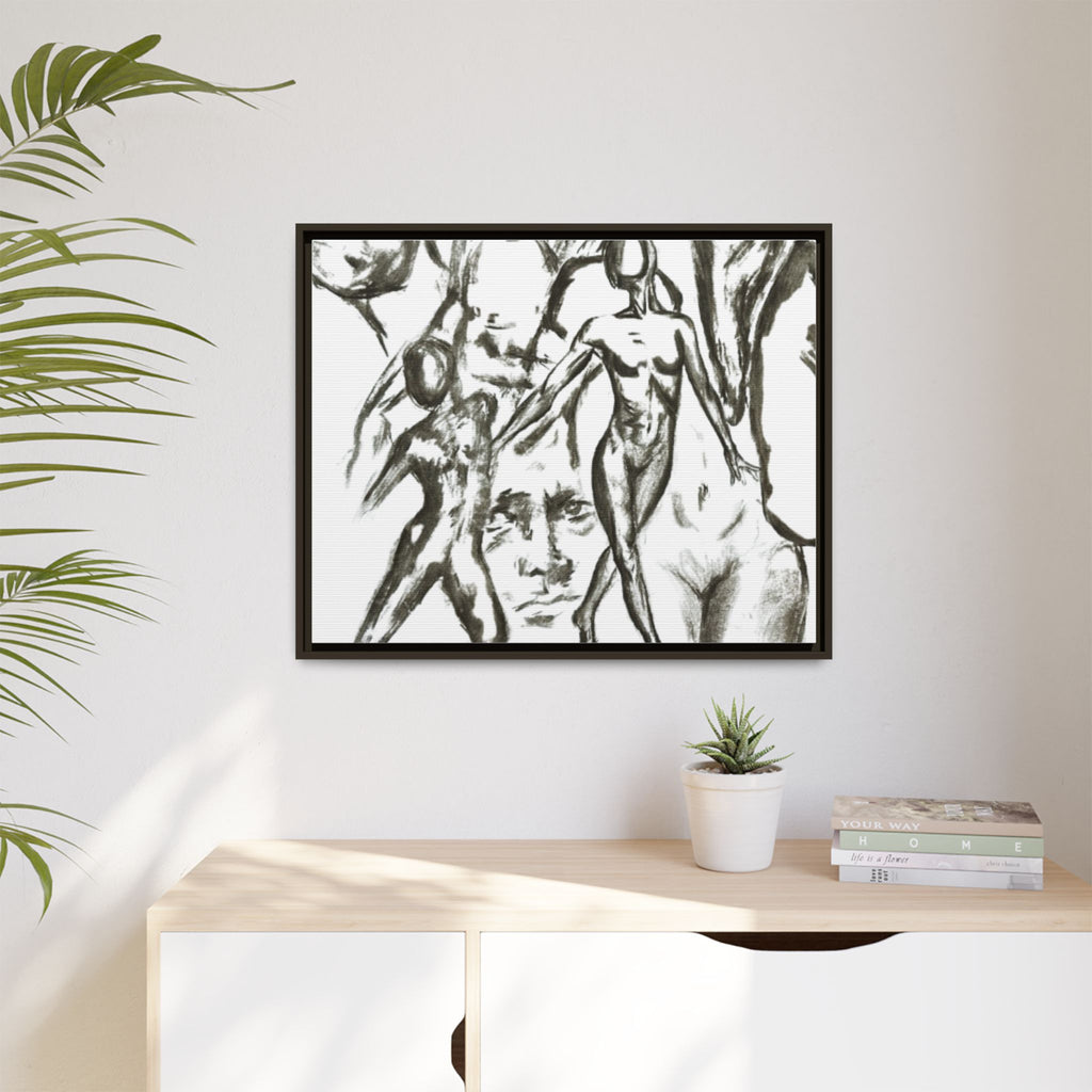 "The Figures" Abstract Matte Canvas Framed Wall Art