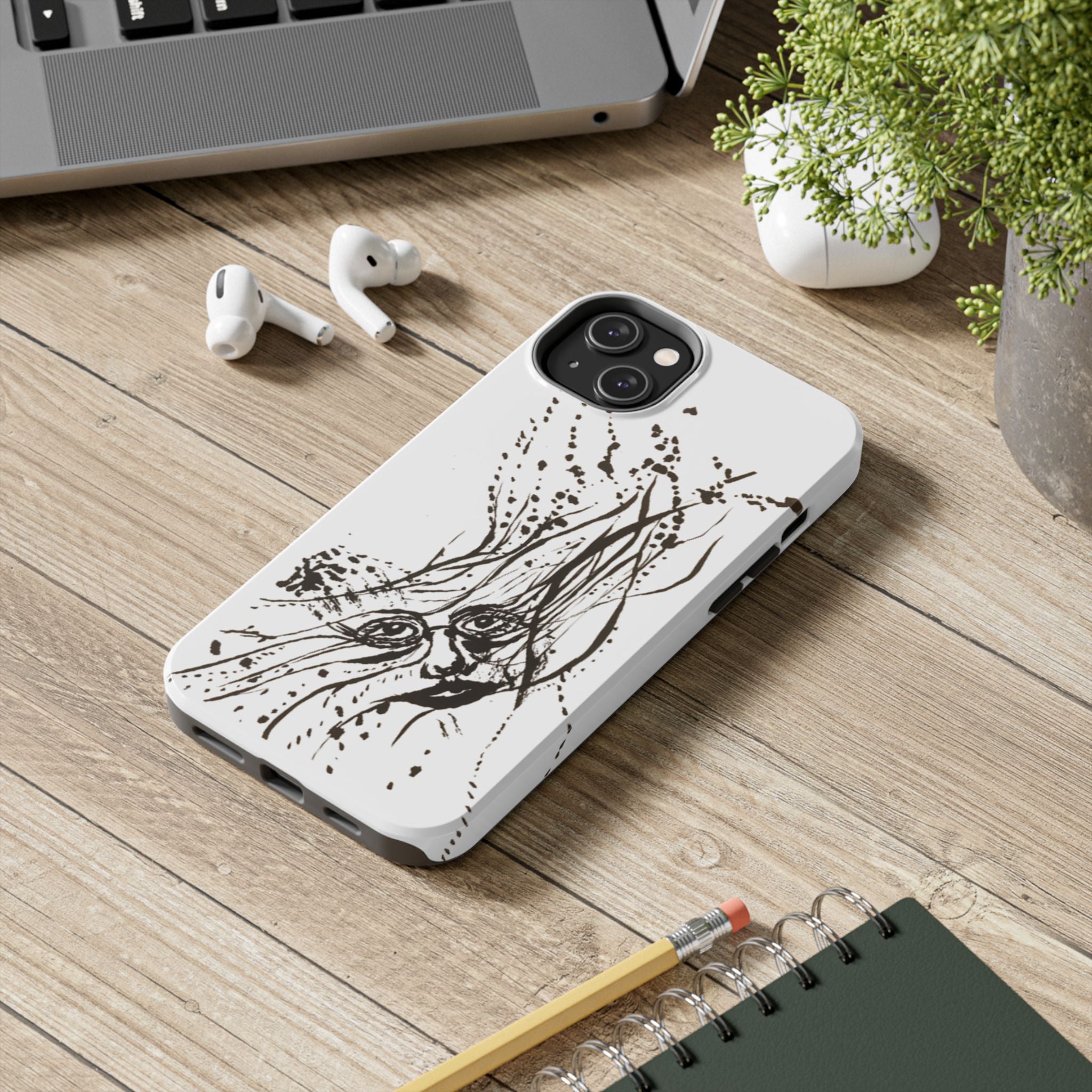 "Ink Face" Tough Phone Case — Abstract Ink Sketch Protective Cover