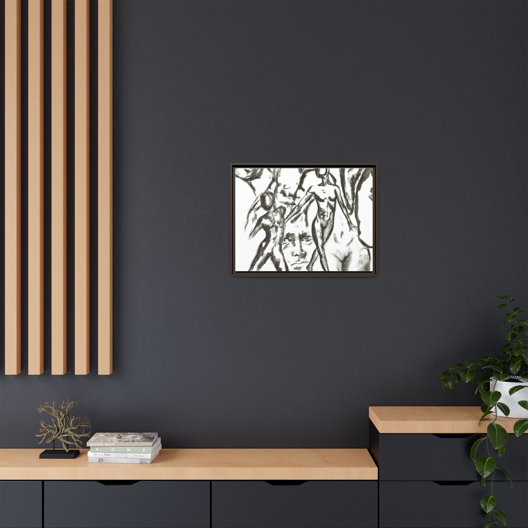 "The Figures" Abstract Matte Canvas Framed Wall Art