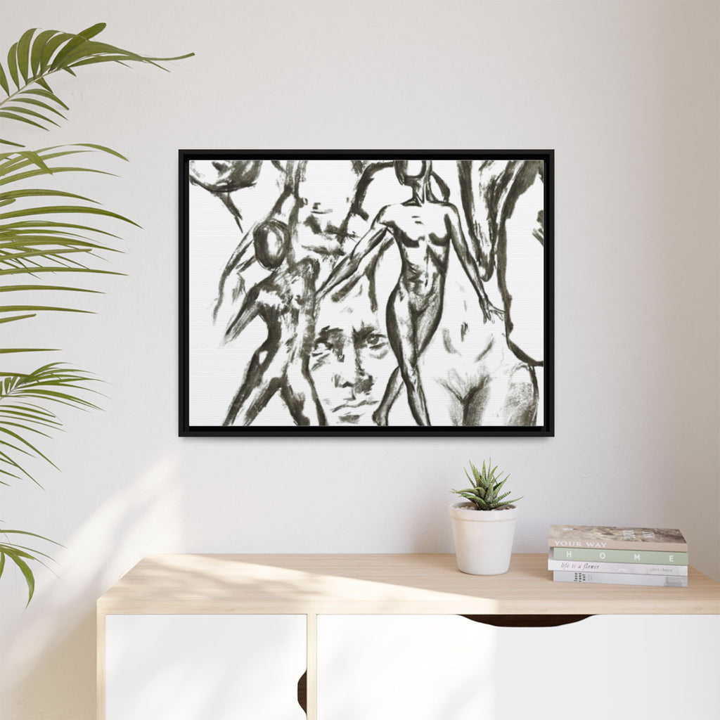 "The Figures" Abstract Matte Canvas Framed Wall Art
