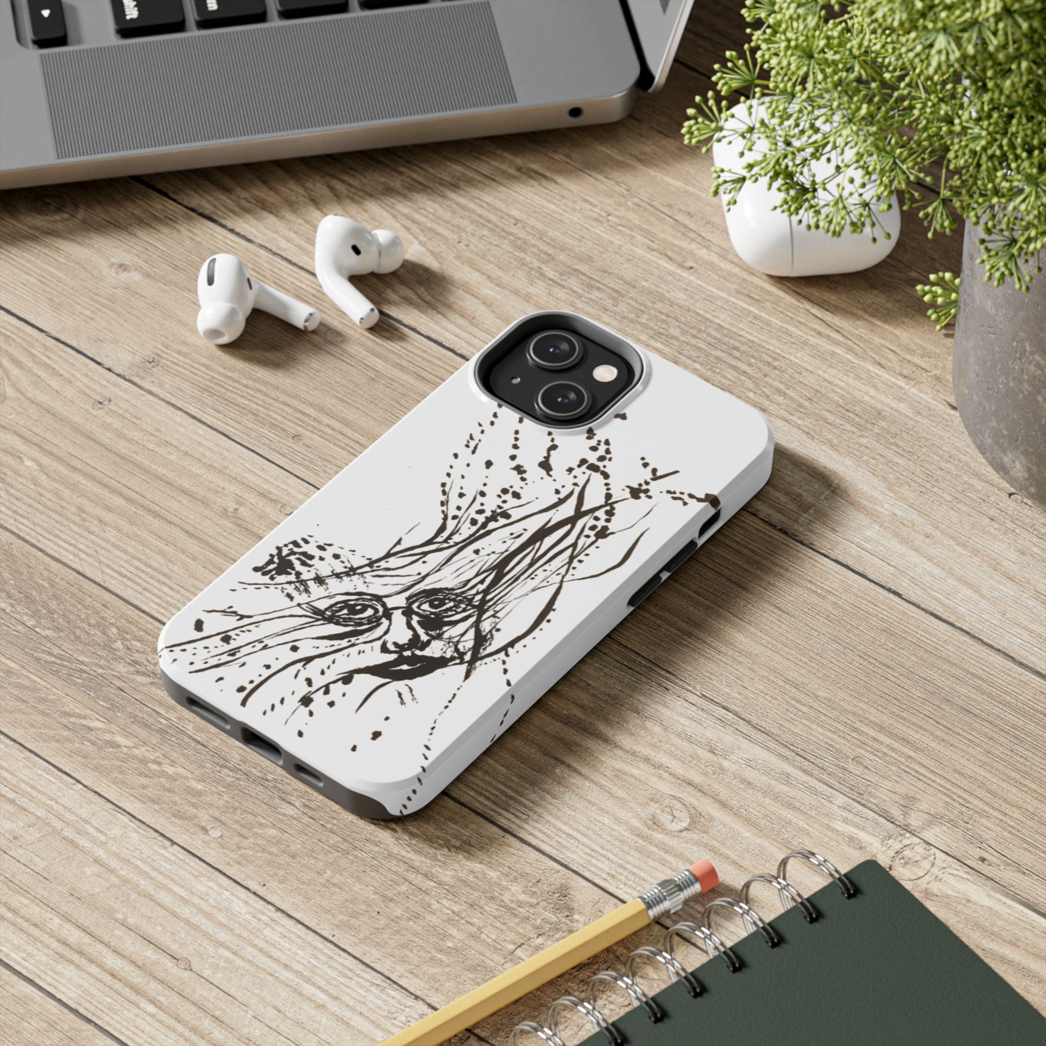 "Ink Face" Tough Phone Case — Abstract Ink Sketch Protective Cover
