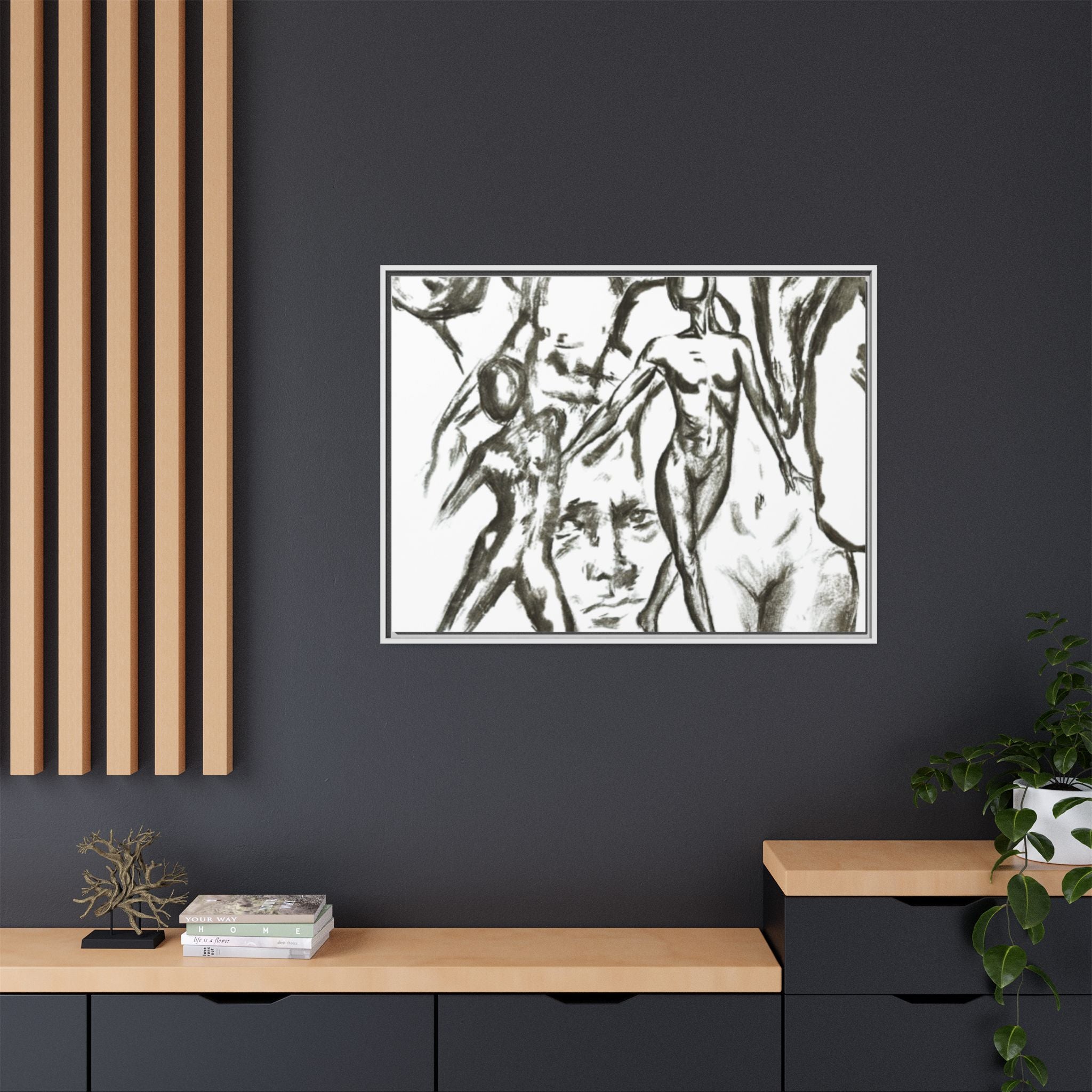"The Figures" Abstract Matte Canvas Framed Wall Art