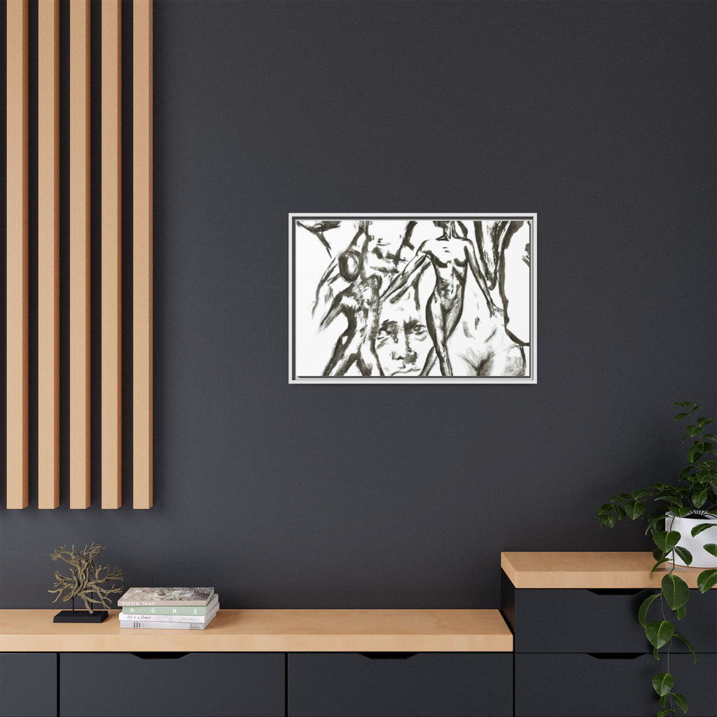 "The Figures" Abstract Matte Canvas Framed Wall Art