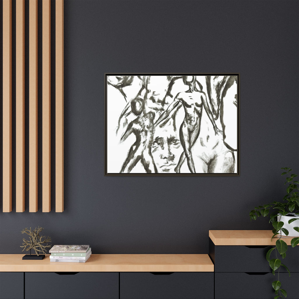 "The Figures" Abstract Matte Canvas Framed Wall Art
