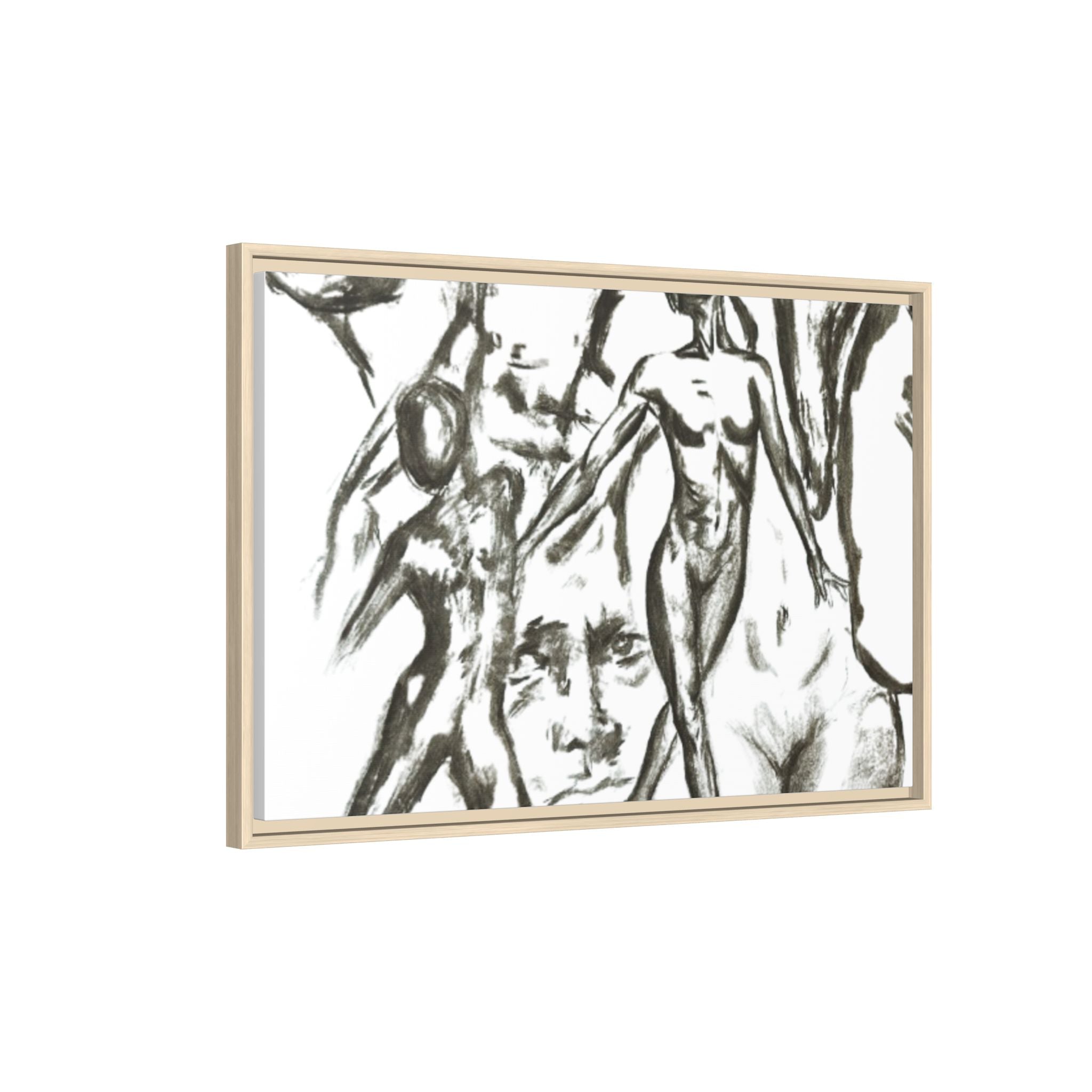 "The Figures" Abstract Matte Canvas Framed Wall Art