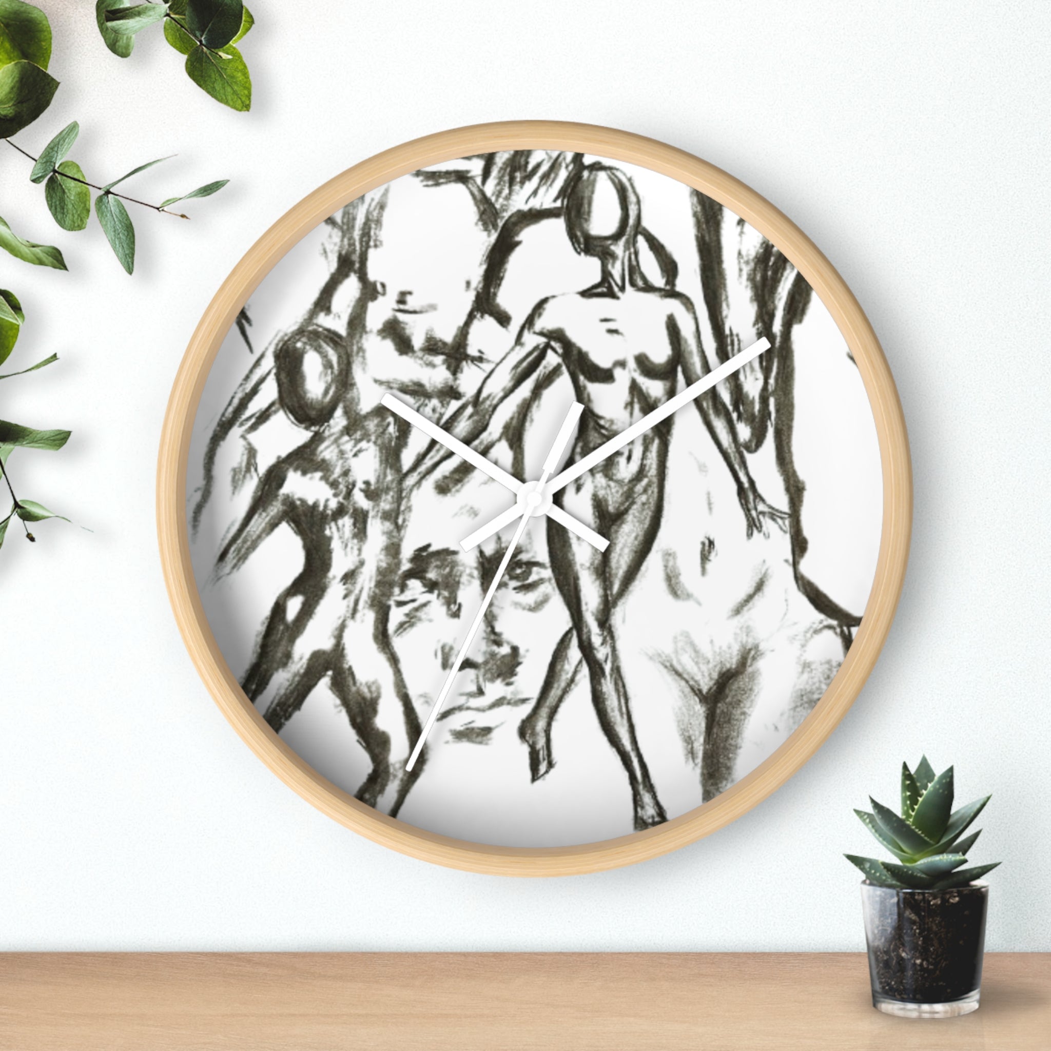 "The Figures" Minimalist Figure Sketch Wall Clock
