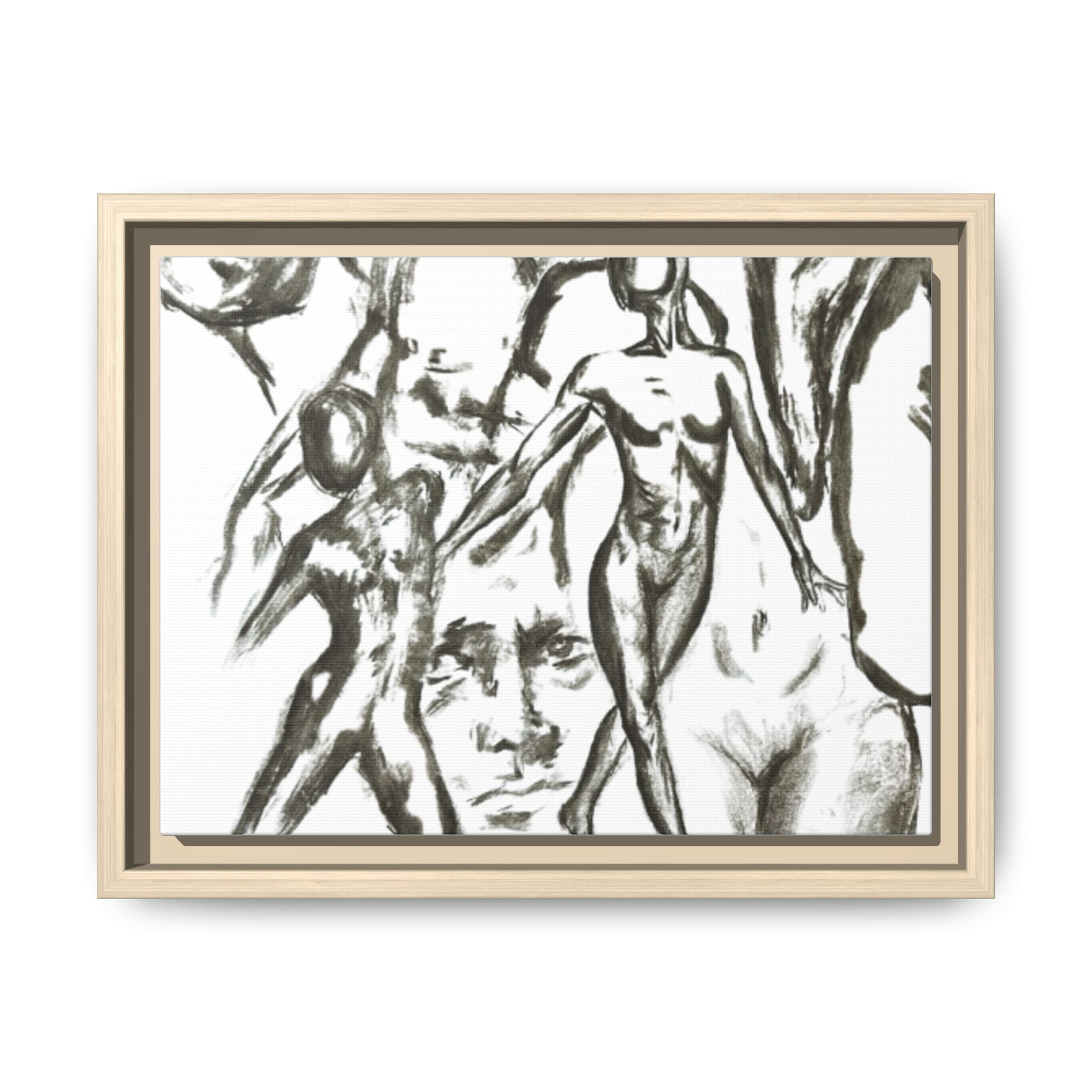 "The Figures" Abstract Matte Canvas Framed Wall Art