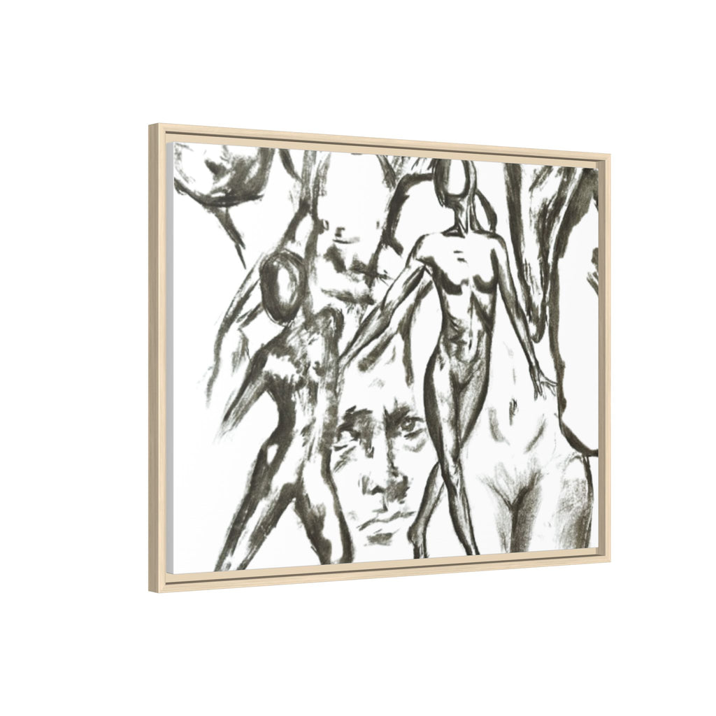 "The Figures" Abstract Matte Canvas Framed Wall Art