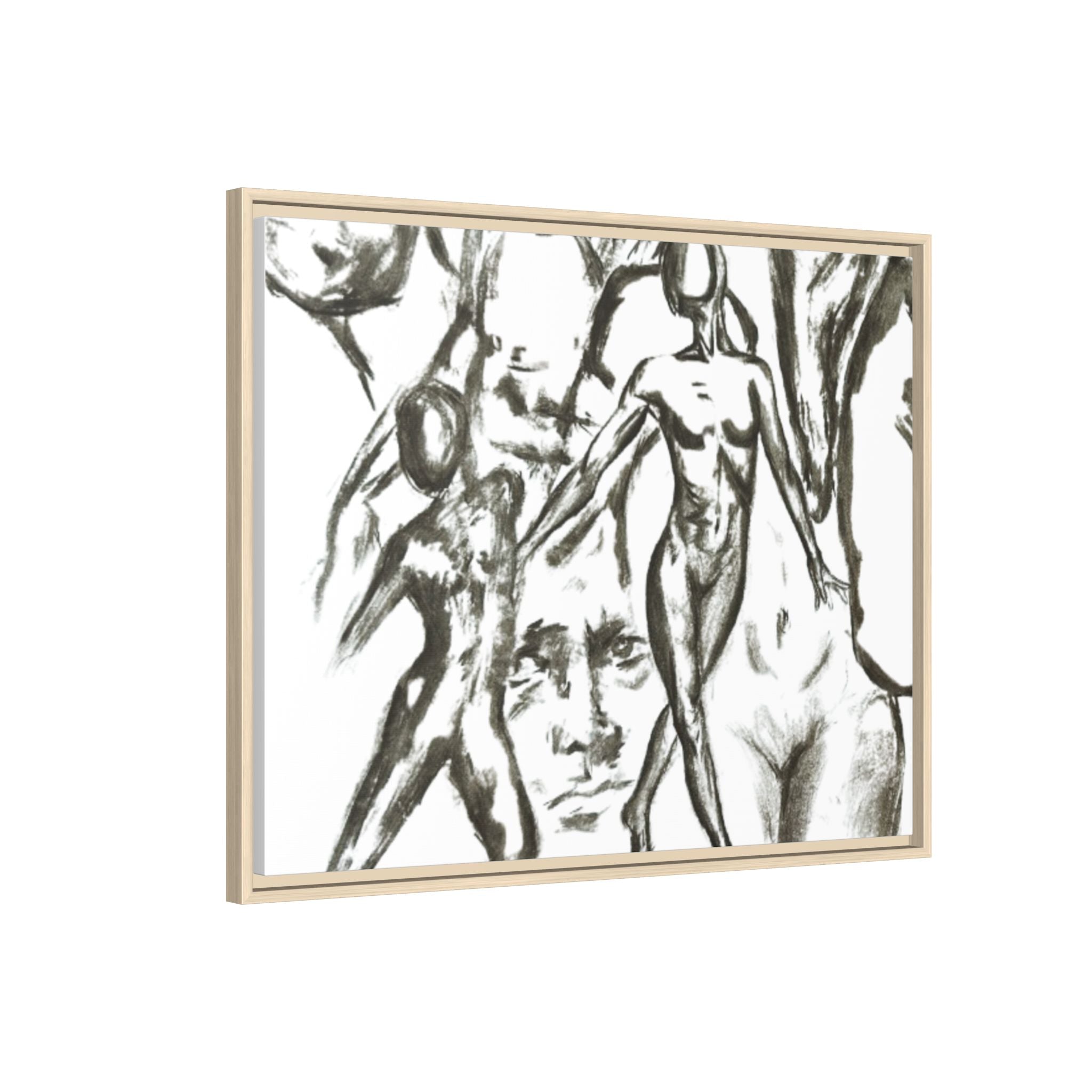 "The Figures" Abstract Matte Canvas Framed Wall Art