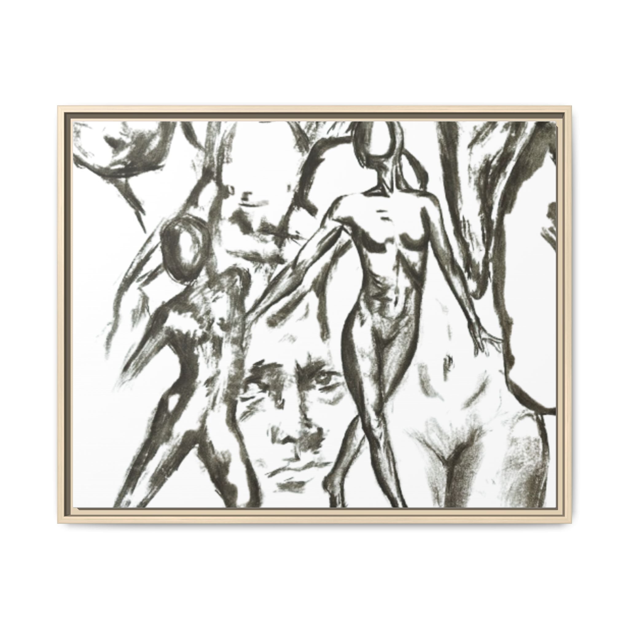 "The Figures" Abstract Matte Canvas Framed Wall Art