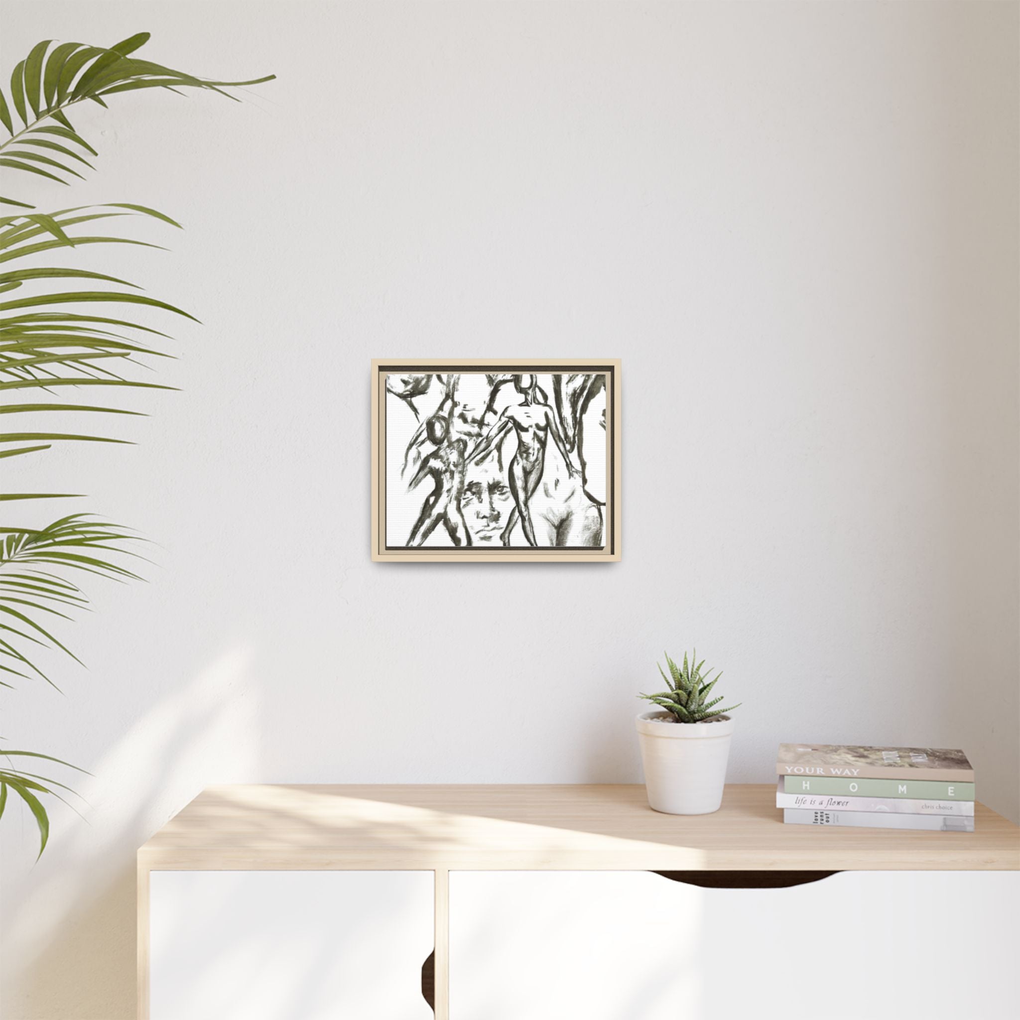 "The Figures" Abstract Matte Canvas Framed Wall Art
