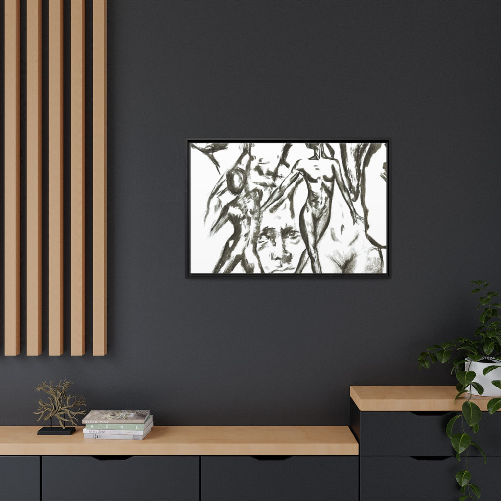 "The Figures" Abstract Matte Canvas Framed Wall Art
