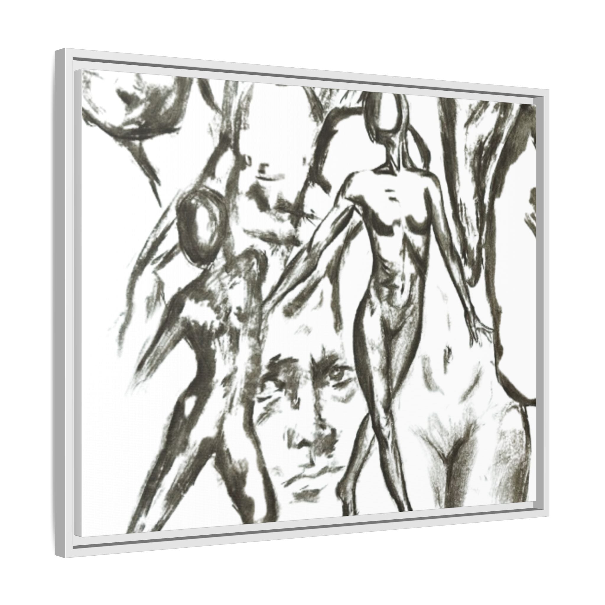 "The Figures" Abstract Matte Canvas Framed Wall Art