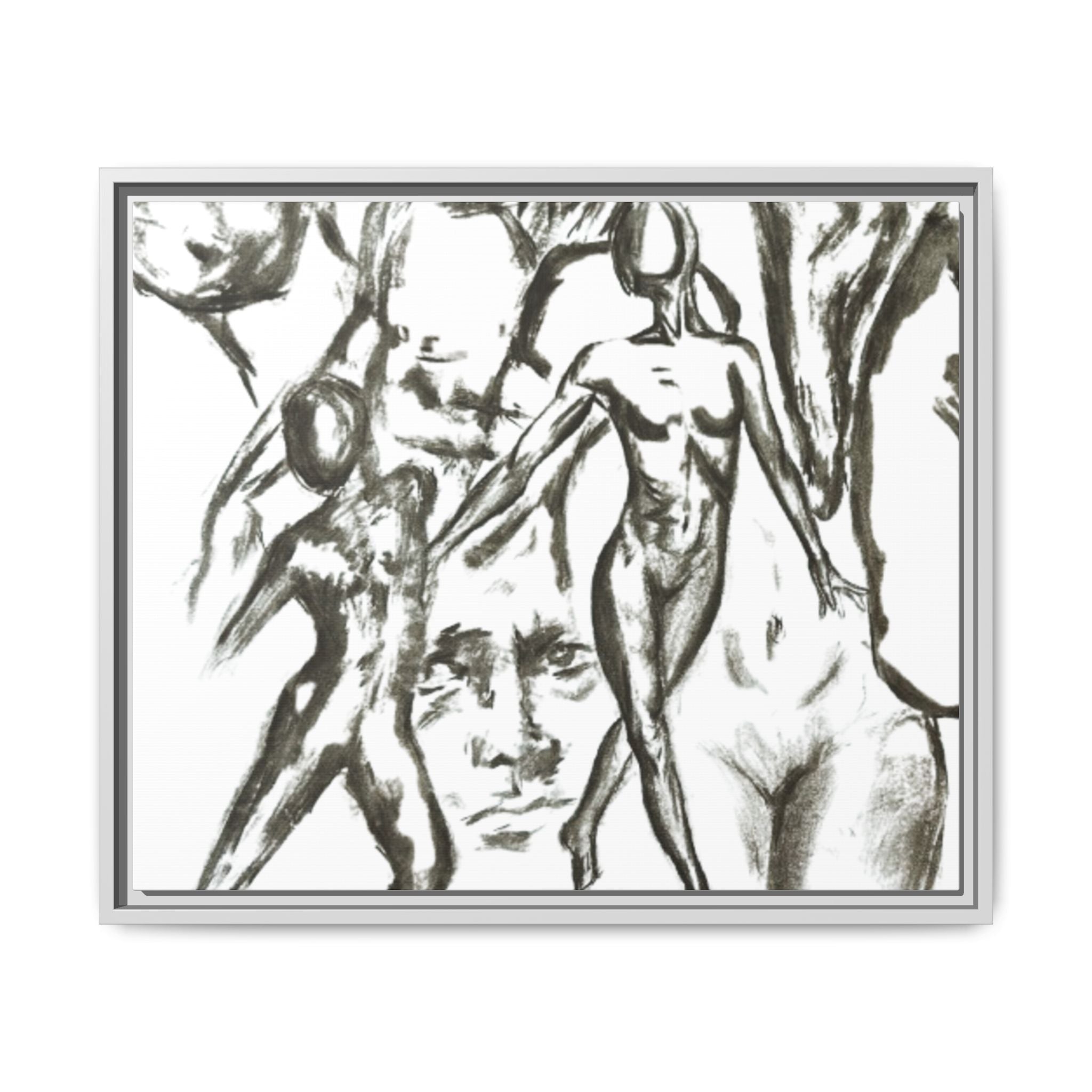 "The Figures" Abstract Matte Canvas Framed Wall Art