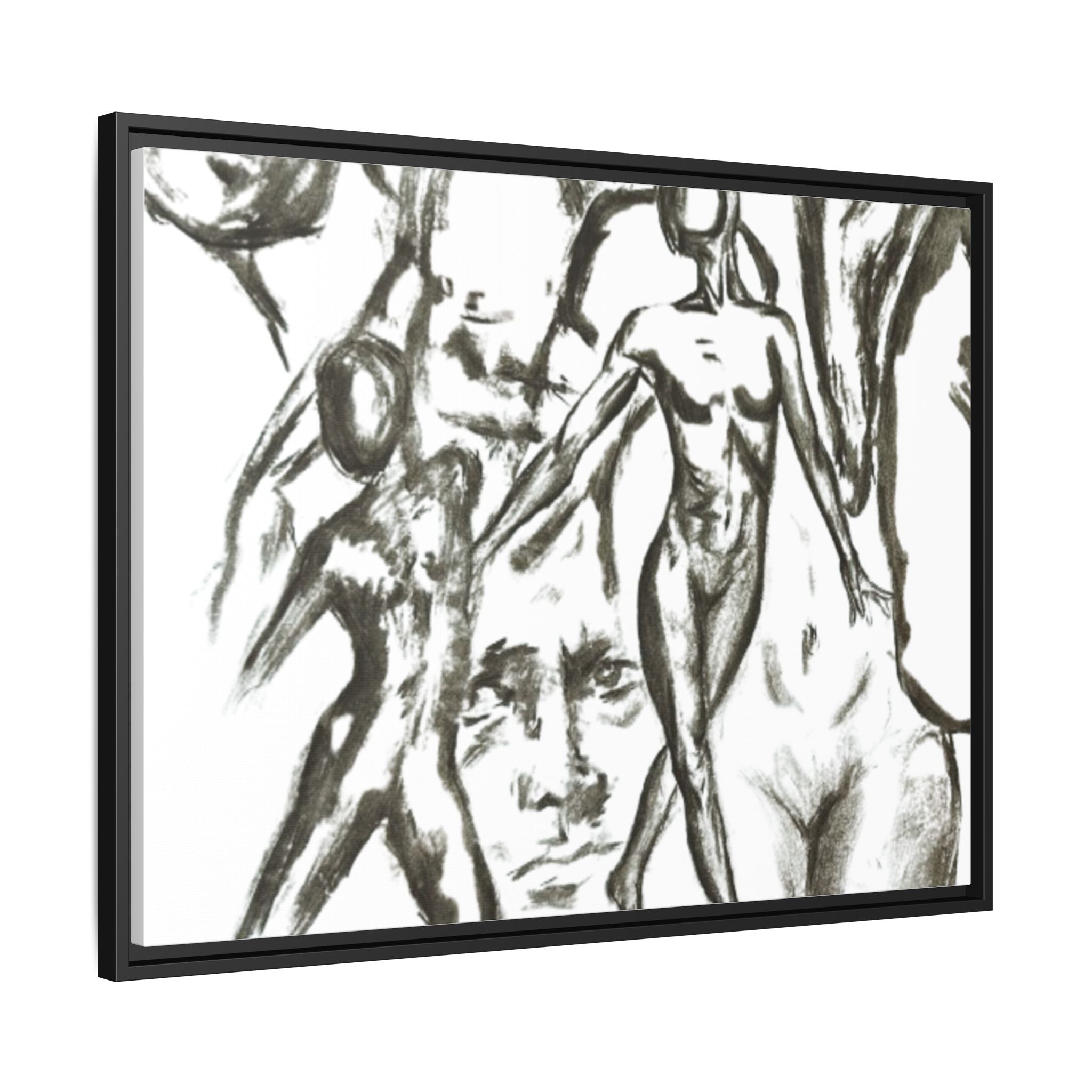 "The Figures" Abstract Matte Canvas Framed Wall Art