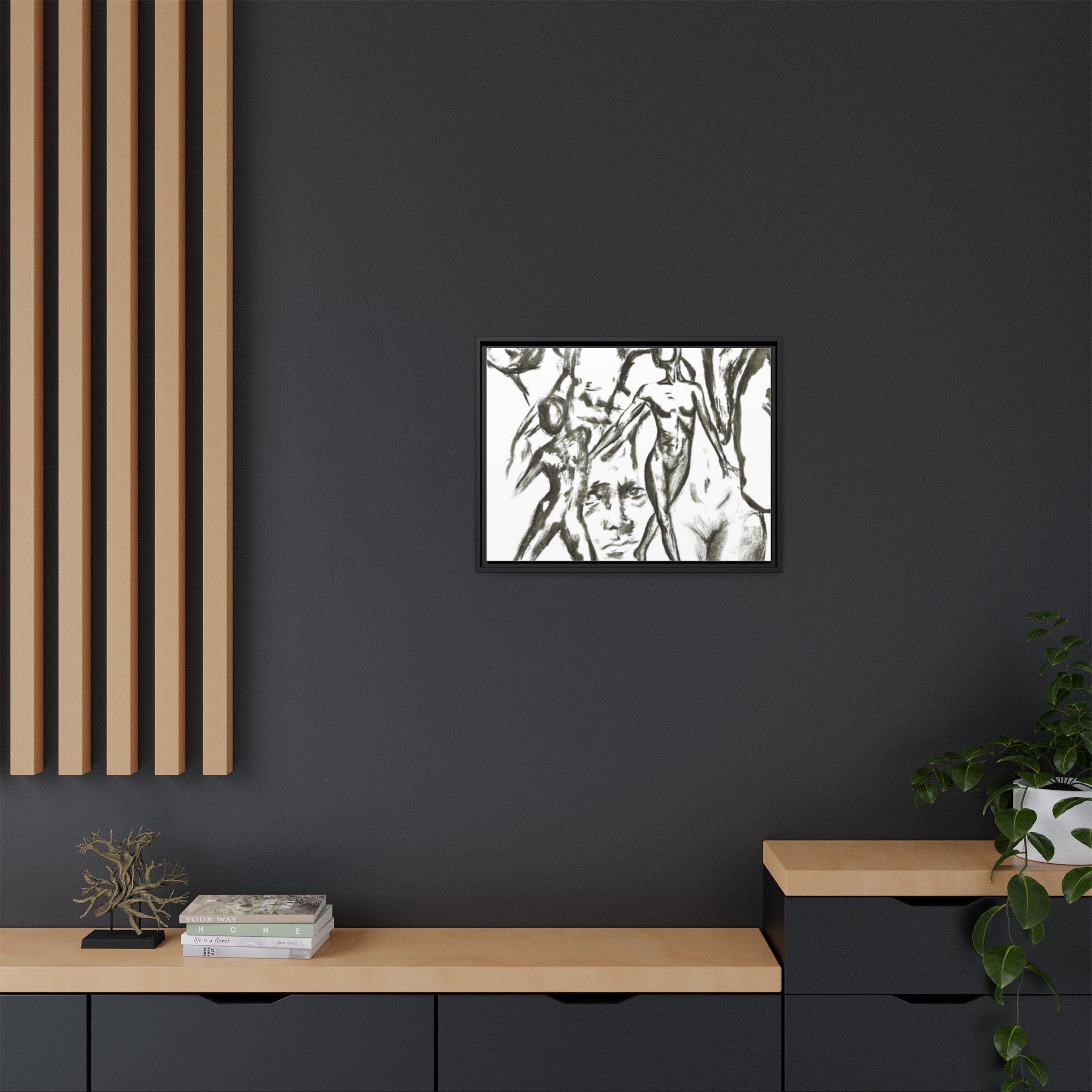 "The Figures" Abstract Matte Canvas Framed Wall Art