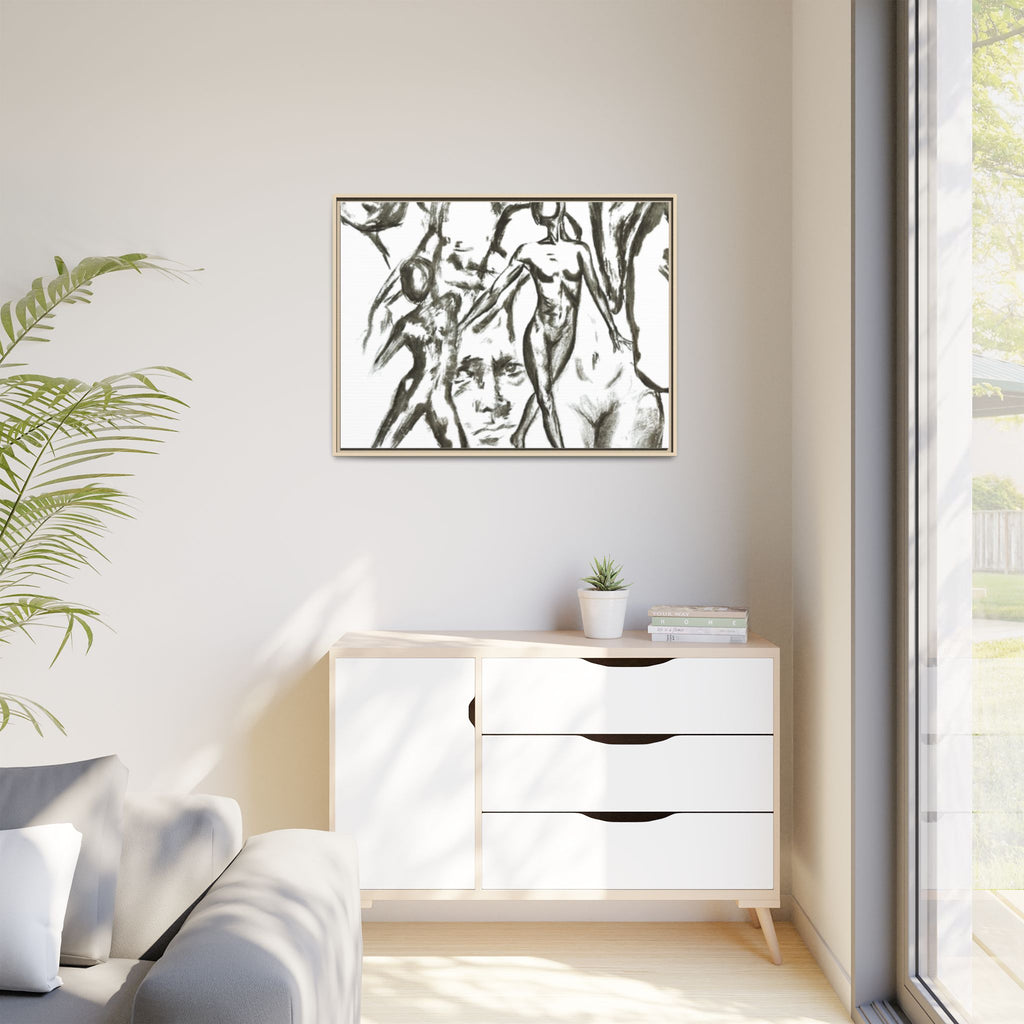 "The Figures" Abstract Matte Canvas Framed Wall Art