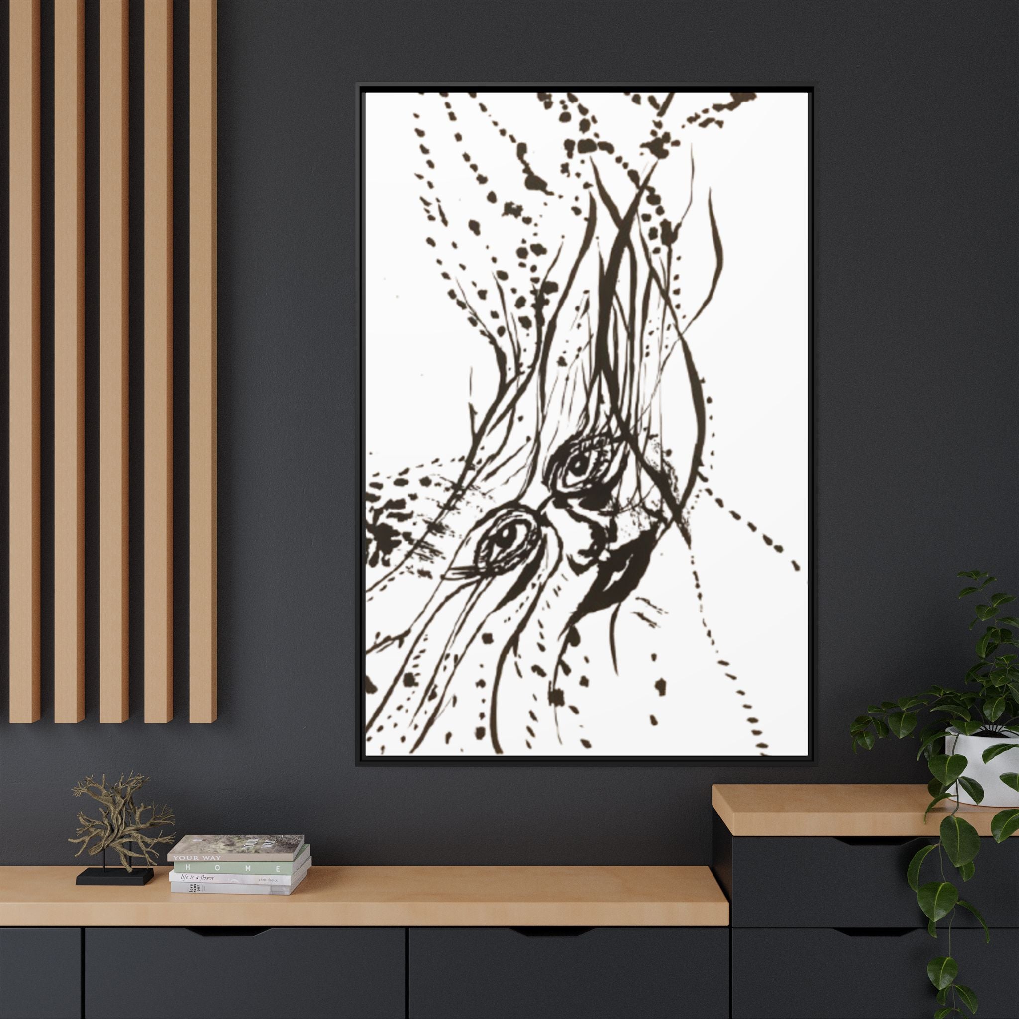"The Ink Face" Framed Canvas Abstract Face Art Print