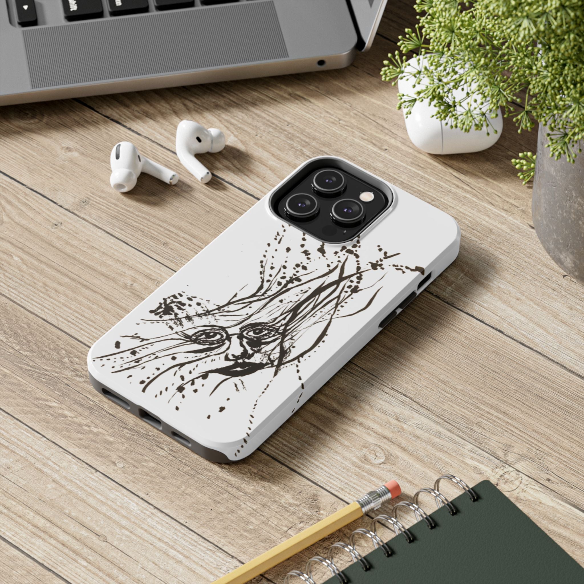 "Ink Face" Tough Phone Case — Abstract Ink Sketch Protective Cover