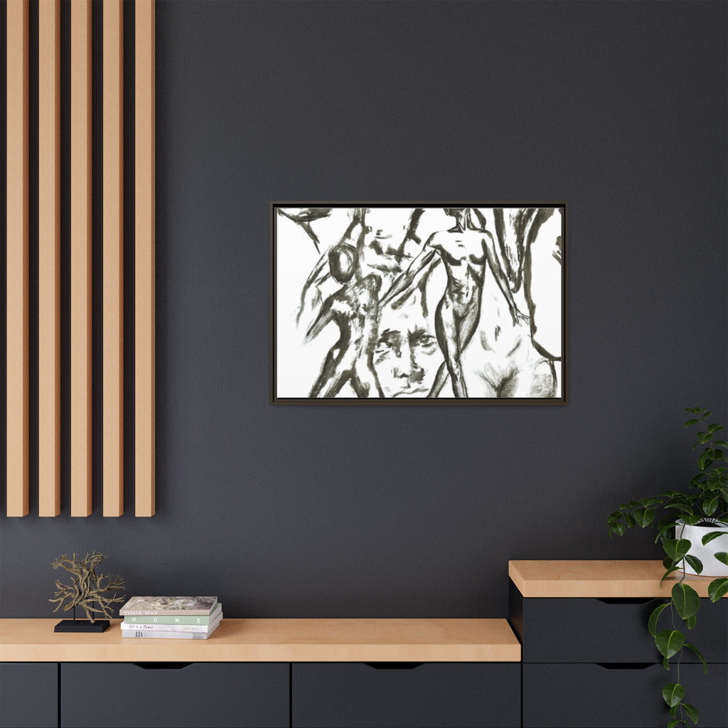 "The Figures" Abstract Matte Canvas Framed Wall Art