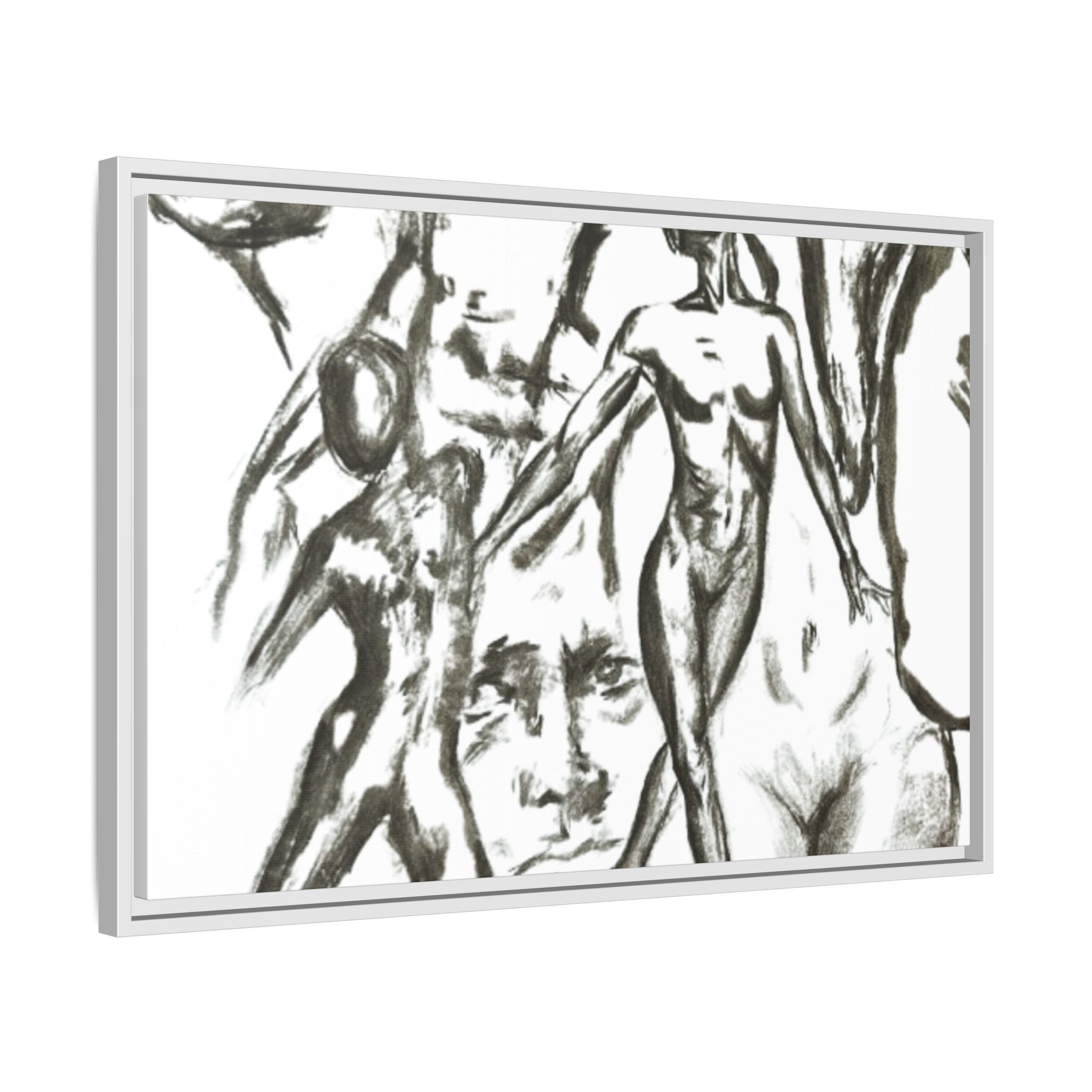 "The Figures" Abstract Matte Canvas Framed Wall Art