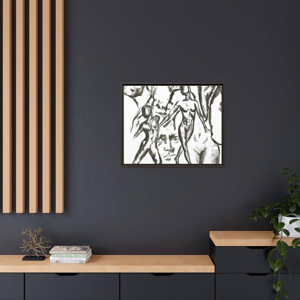 "The Figures" Abstract Matte Canvas Framed Wall Art