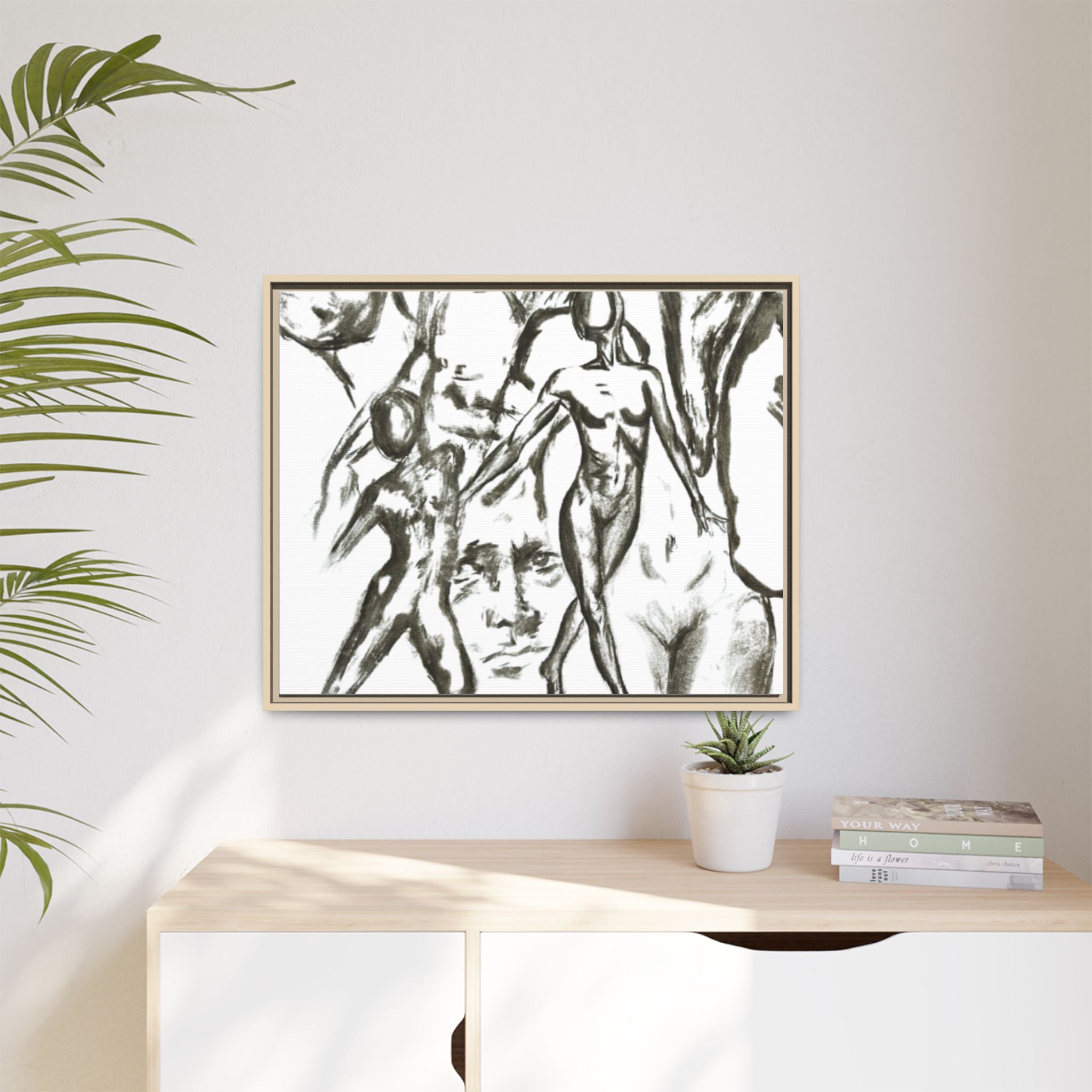 "The Figures" Abstract Matte Canvas Framed Wall Art