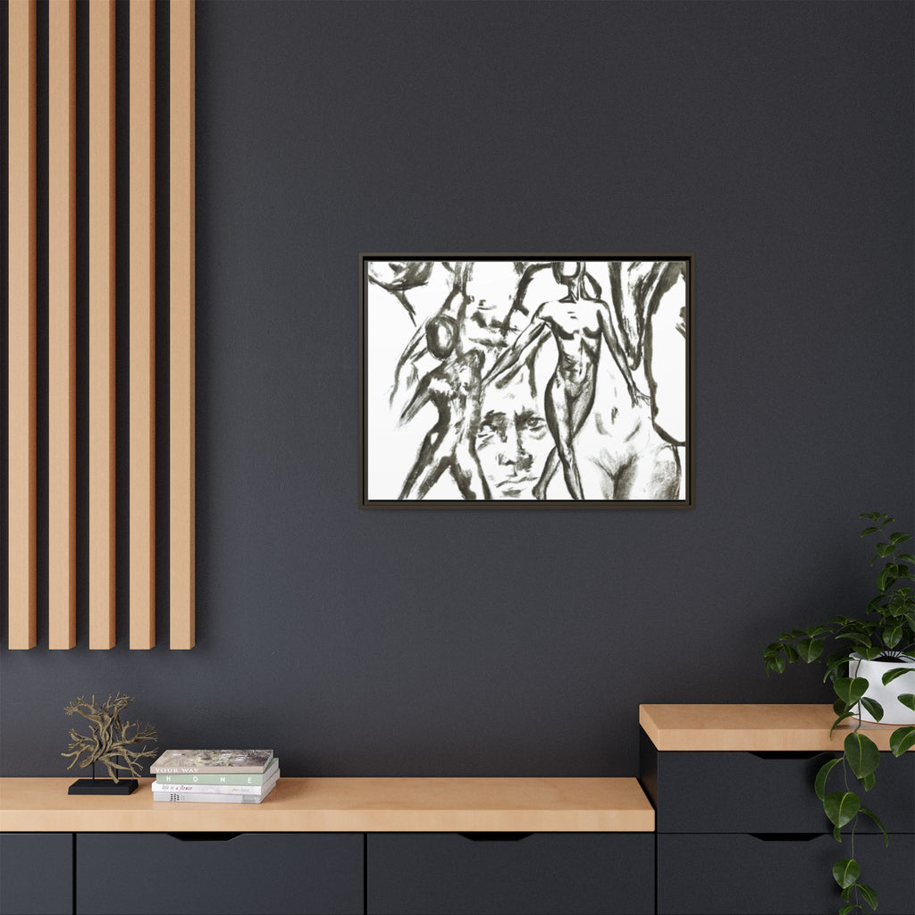 "The Figures" Abstract Matte Canvas Framed Wall Art