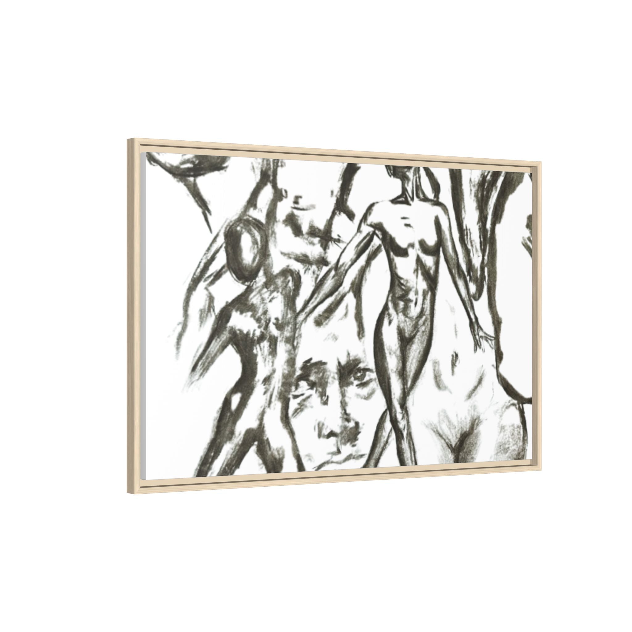 "The Figures" Abstract Matte Canvas Framed Wall Art