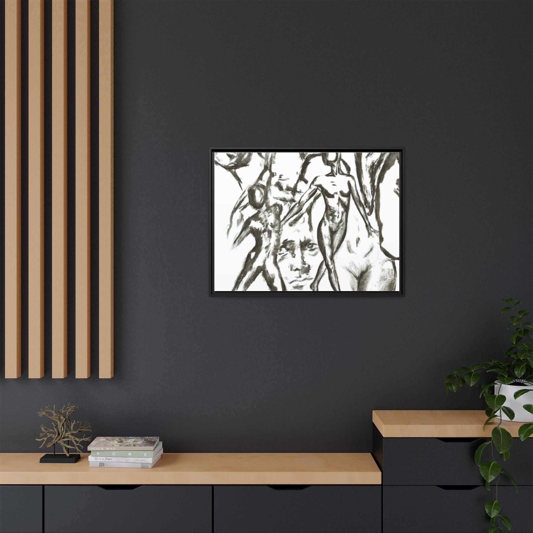 "The Figures" Abstract Matte Canvas Framed Wall Art