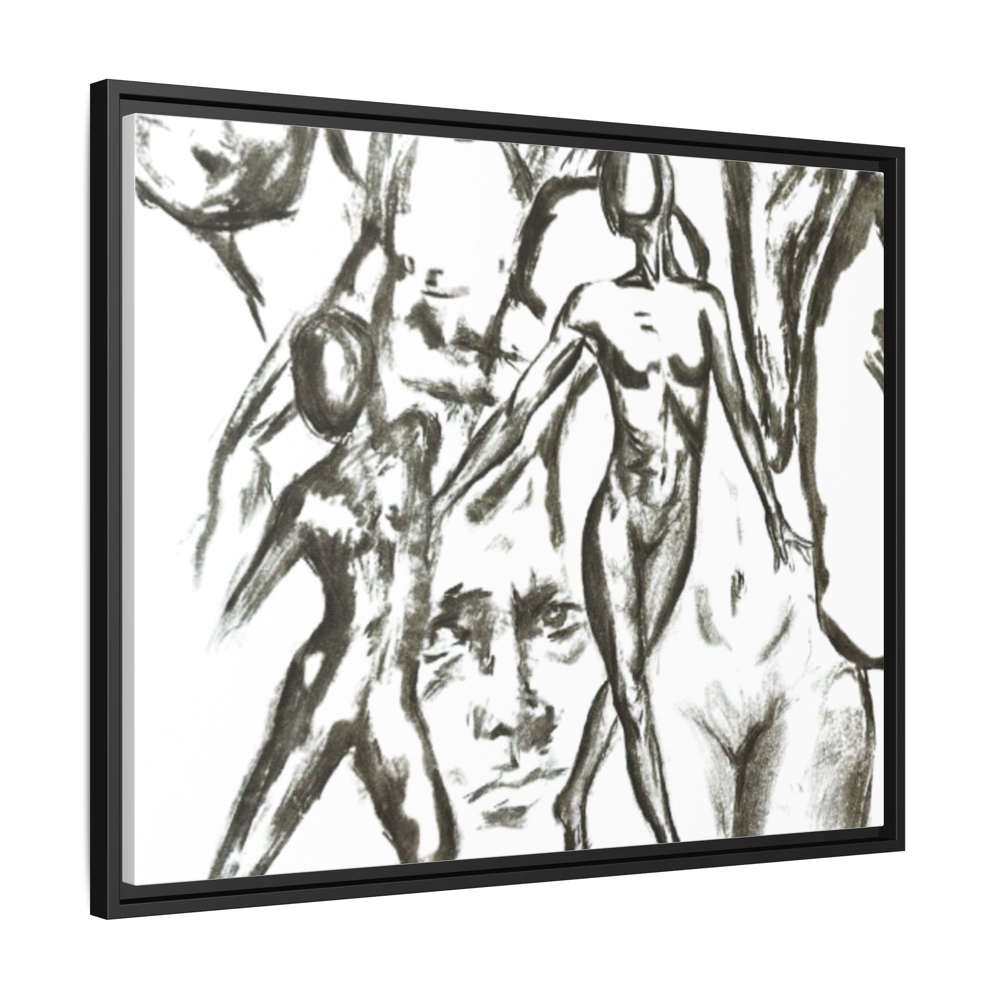 "The Figures" Abstract Matte Canvas Framed Wall Art