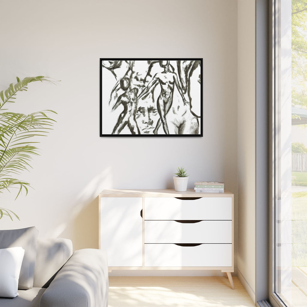 "The Figures" Abstract Matte Canvas Framed Wall Art