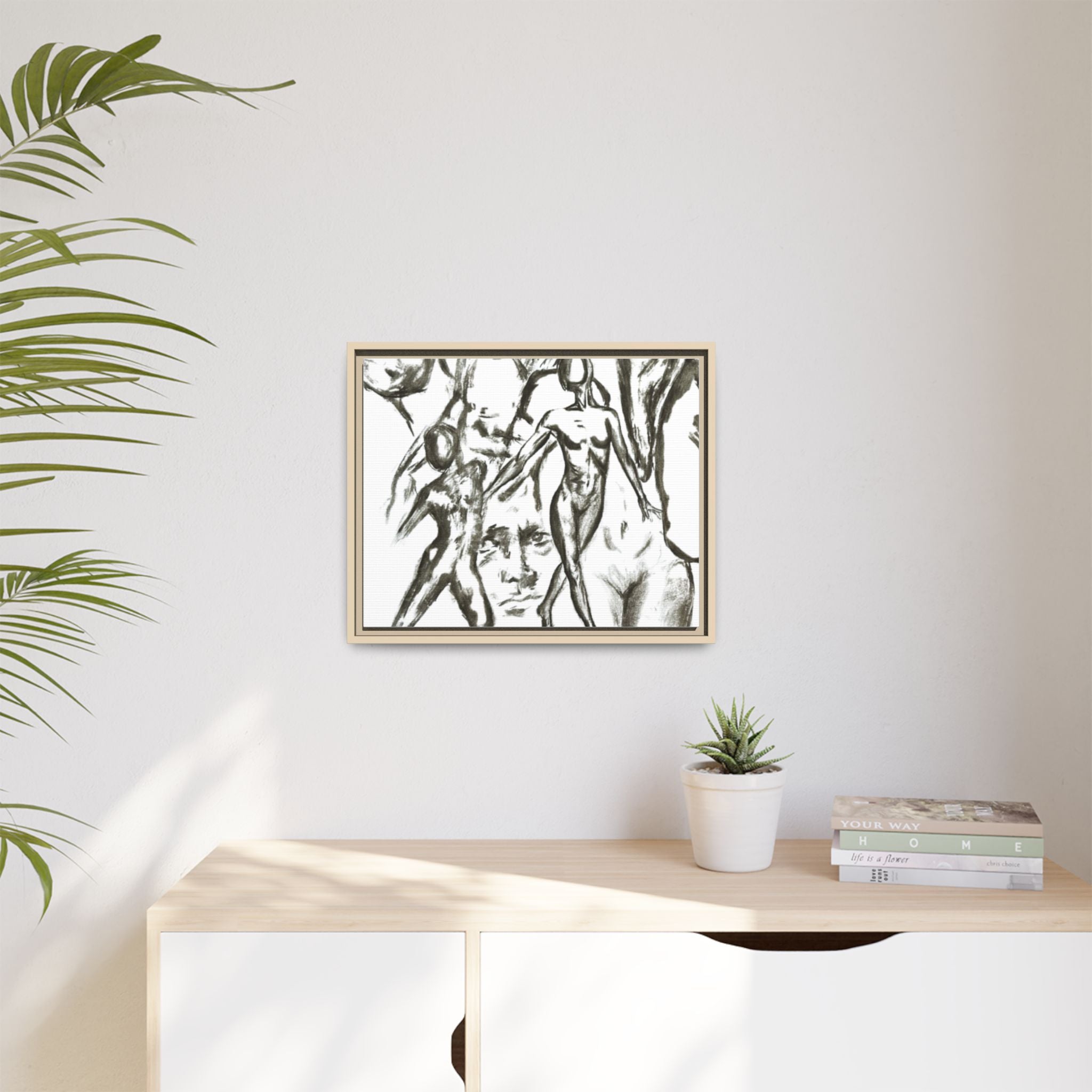 "The Figures" Abstract Matte Canvas Framed Wall Art