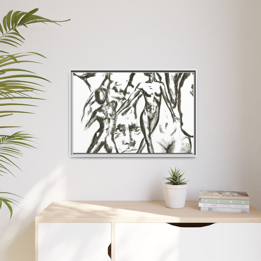 "The Figures" Abstract Matte Canvas Framed Wall Art