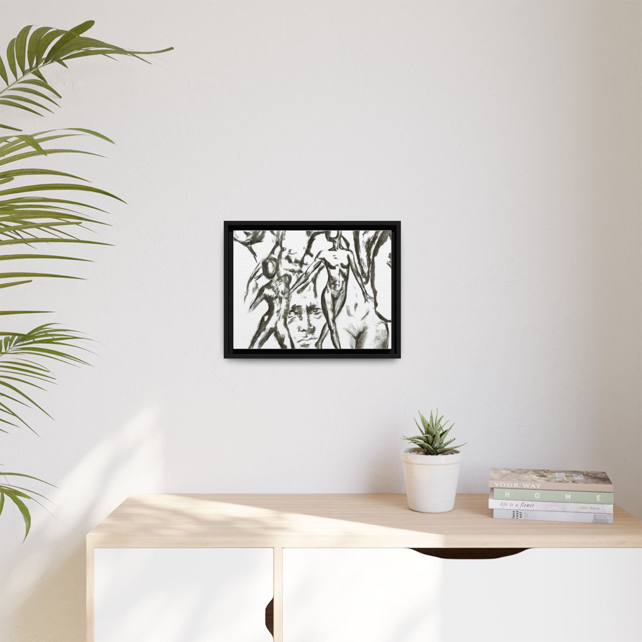 "The Figures" Abstract Matte Canvas Framed Wall Art