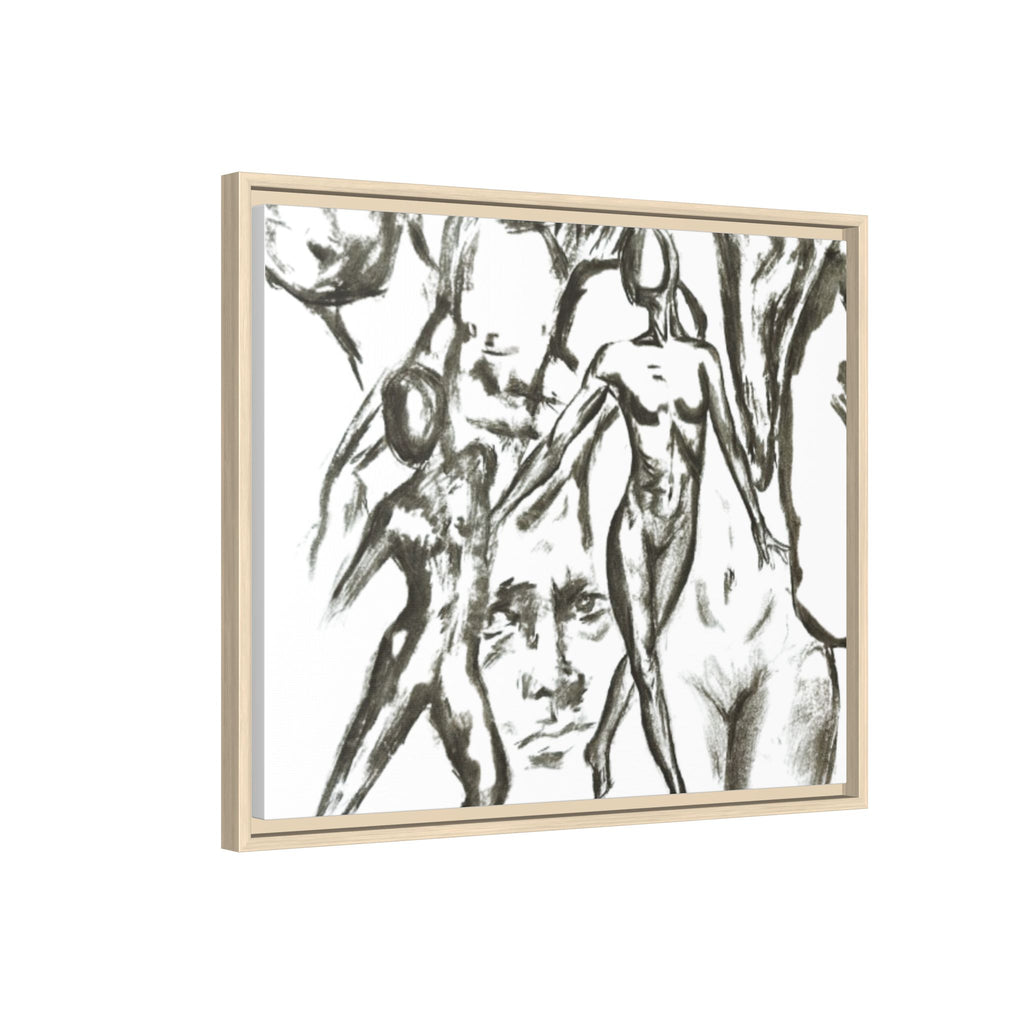 "The Figures" Abstract Matte Canvas Framed Wall Art